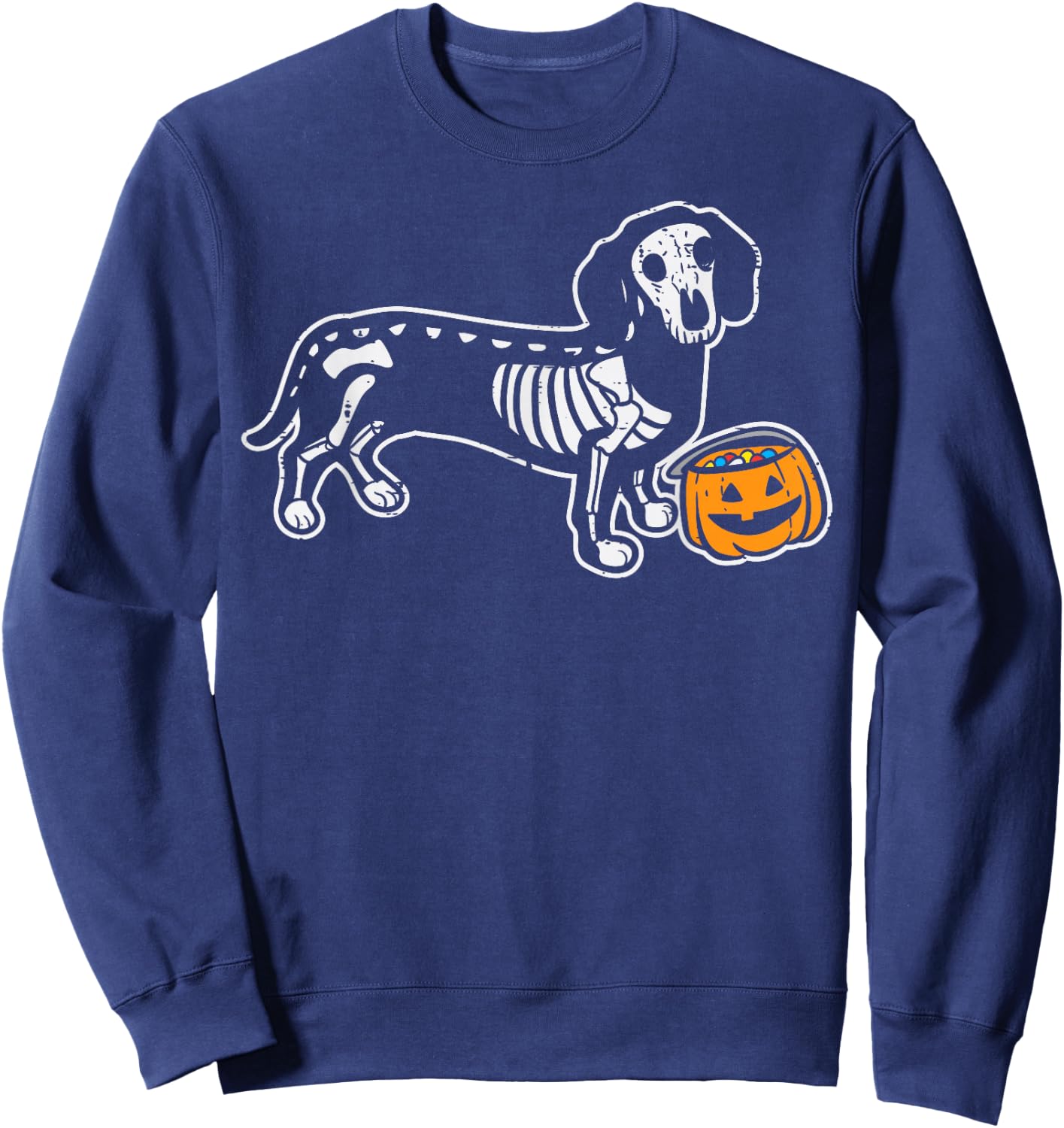 Dachshund Skeleton Jack O Lantern Funny Halloween Wiener Dog Sweatshirt - Sweatshirt | Navy
