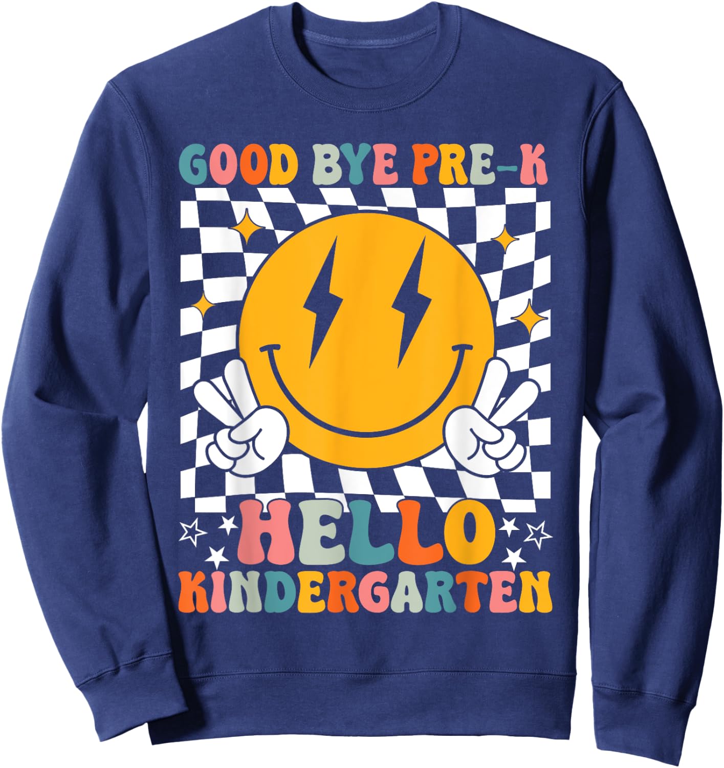 Retro Goodbye PreK Hello Kindergarten PreK Graduation 2025 Sweatshirt - Sweatshirt | Navy