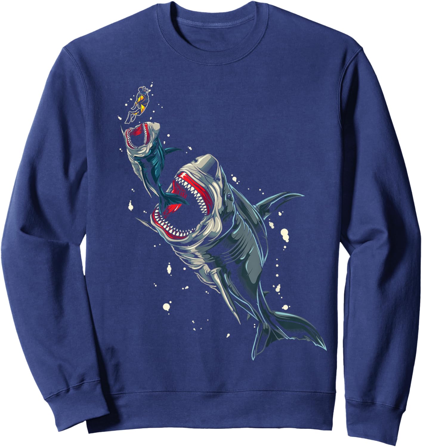 Ocean Sea Monster Hunting Megalodon Scuba Diver Gift Shark Sweatshirt - Sweatshirt | Navy