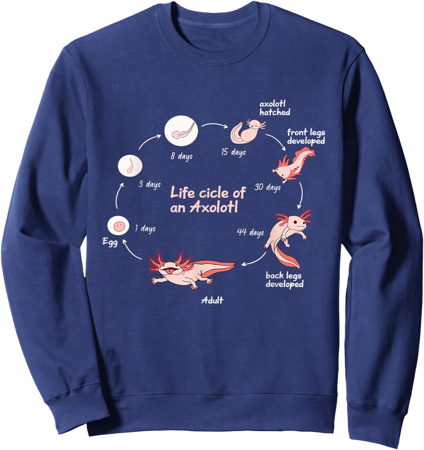Axolotl Lifecycle Chart Cute Kawaii Salamander Amphibian Sweatshirt - Sweatshirt | Navy