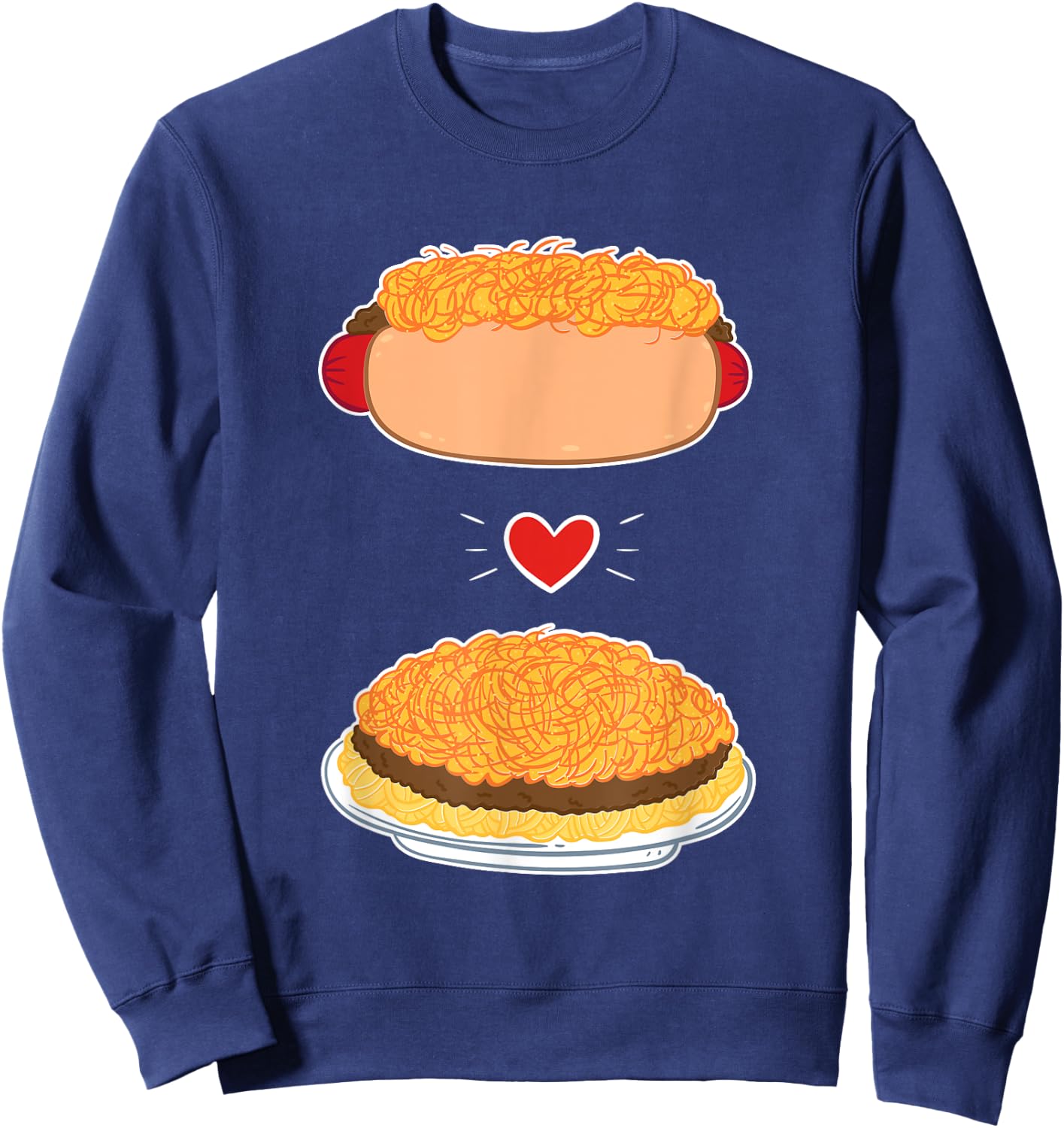 3 Way Cincinnati Style Chili And Cheese Coney Lover Sweatshirt - Sweatshirt | Navy