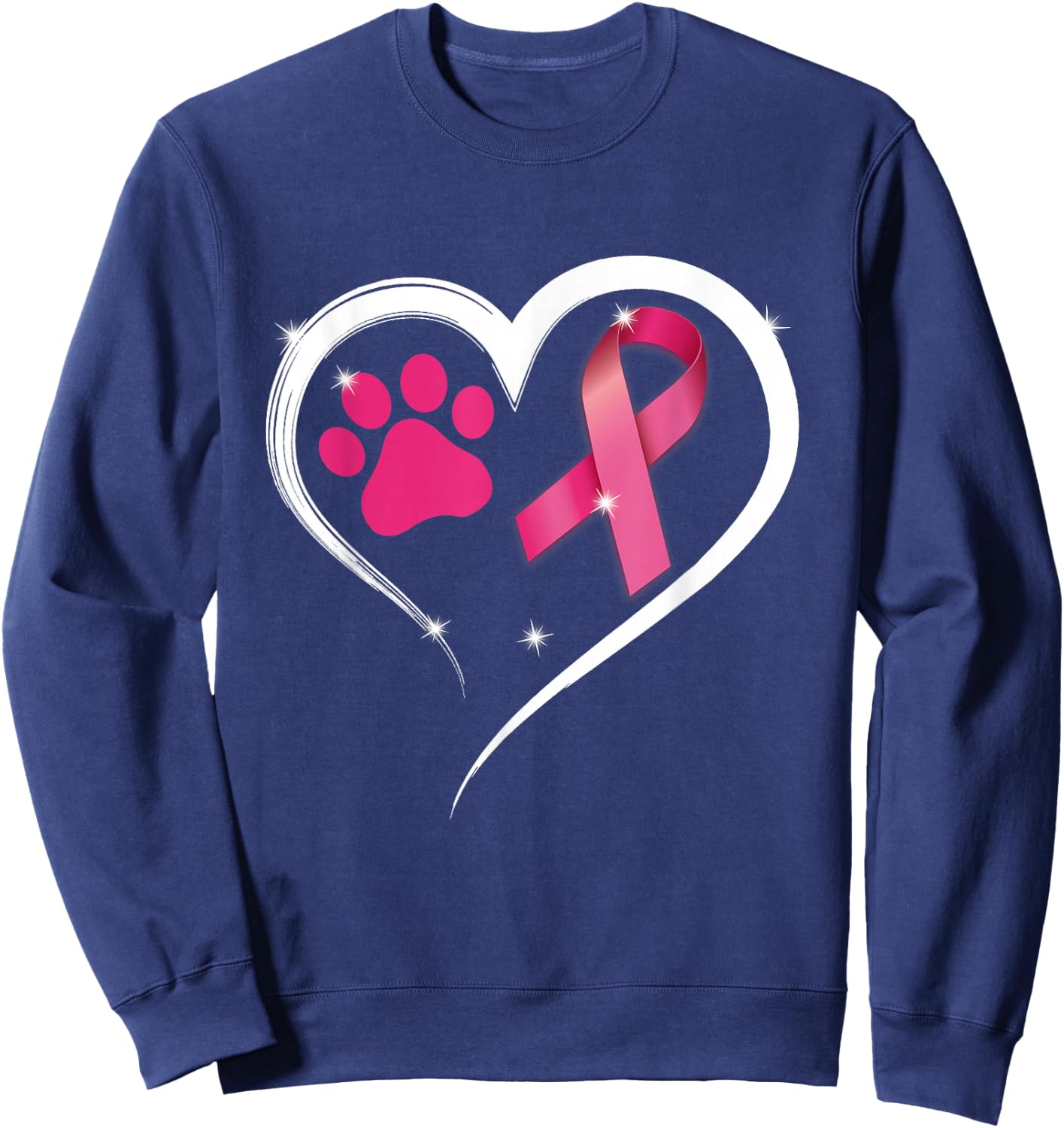 Heart Dog Paw Print Pink Ribbon Breast Cancer Awareness Sweatshirt - Sweatshirt | Navy