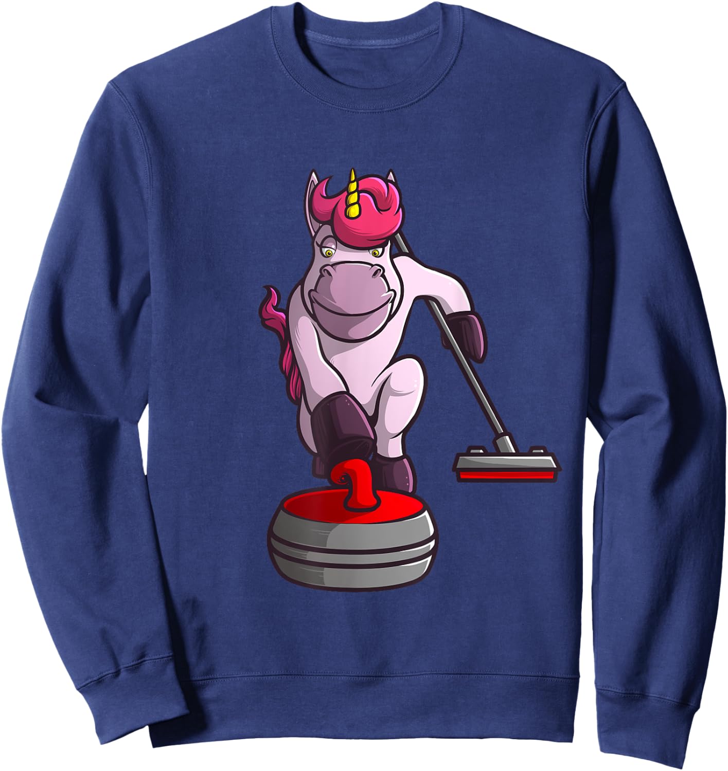 Funny Unicorn Curling Design Women Curling Player Sweatshirt - Sweatshirt | Navy