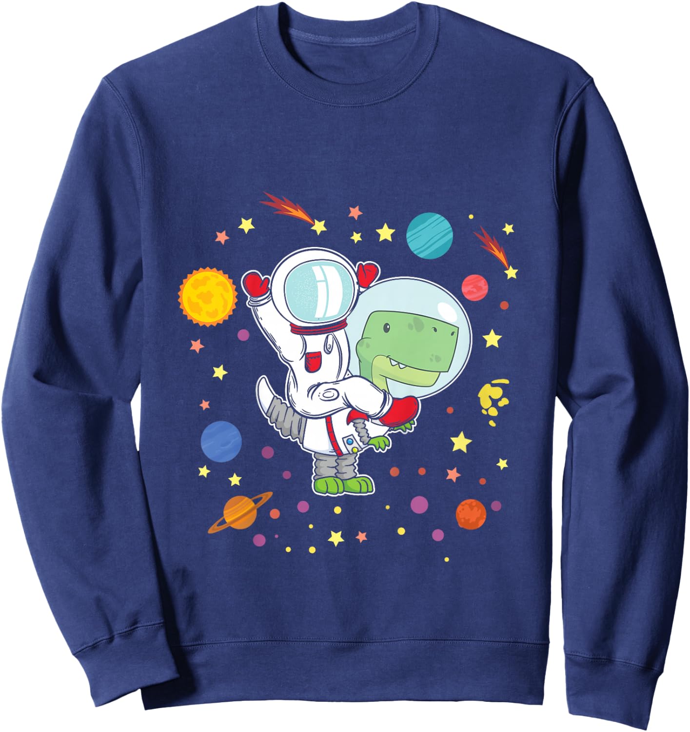 Astronaut T-Rex Dinosaurs Spaceman Dino Space Solar System Sweatshirt - Sweatshirt | Navy