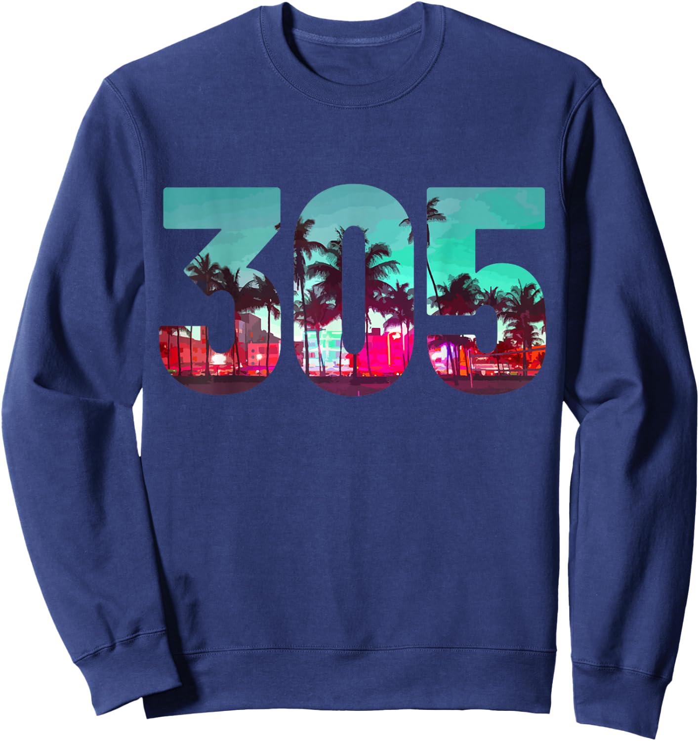 Miami 305 Area Code Florida Vintage Palm Trees Pride Retro Small Sweatshirt - Sweatshirt | Navy