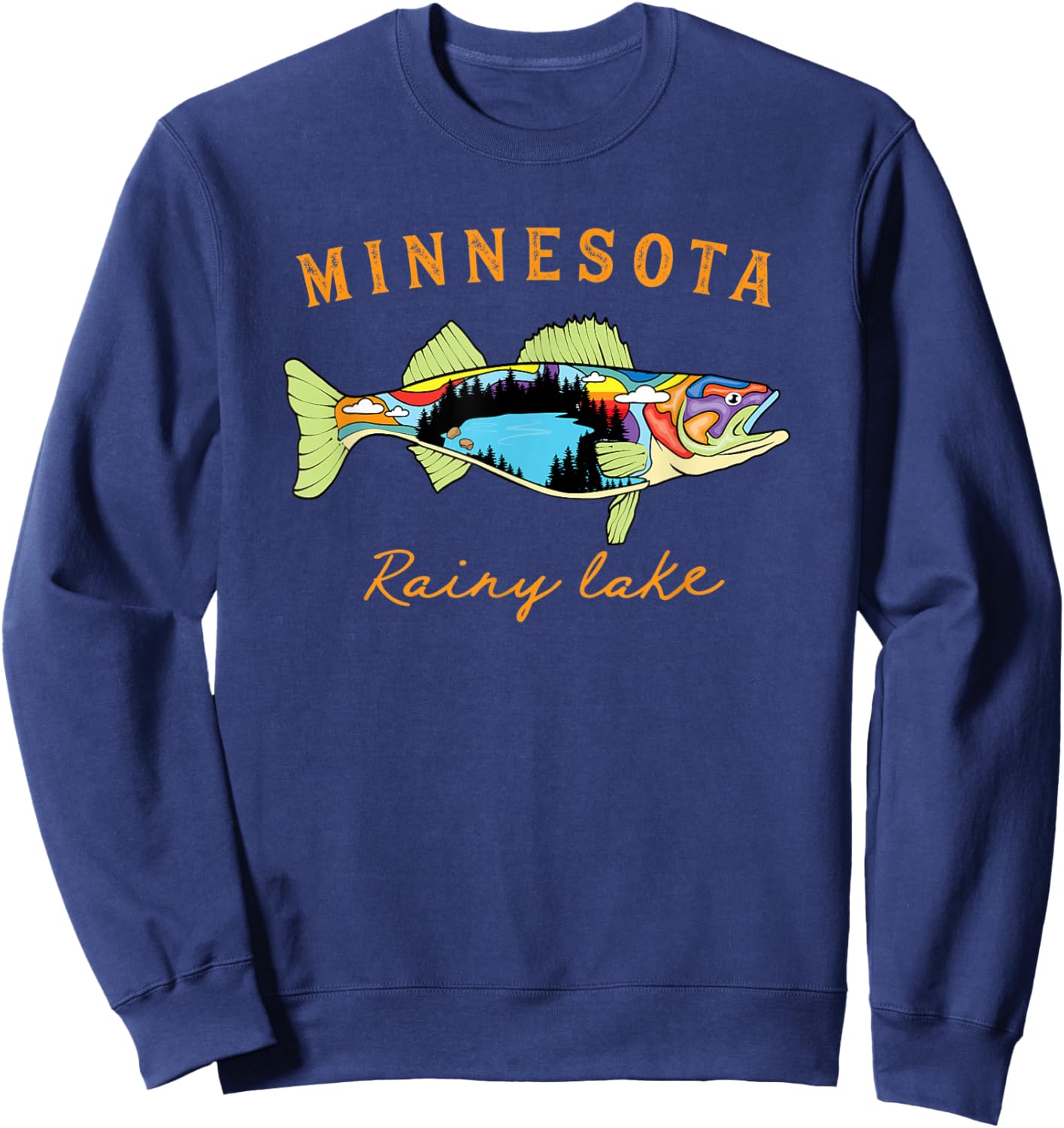 Cool Fisherman Minnesota Rainy Lake Fisher Walleye Fishing Sweatshirt - Sweatshirt | Navy