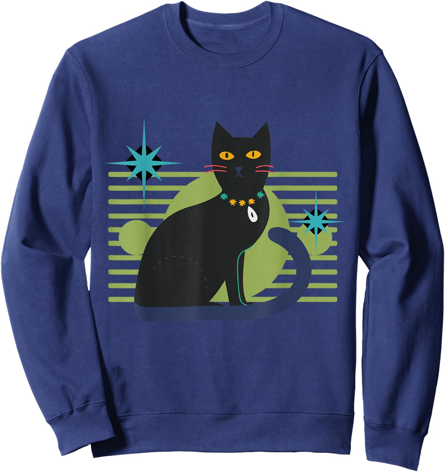 Cat Midcentury Atomic Age Retro Geometric Mid Century Feline Sweatshirt - Sweatshirt | Navy
