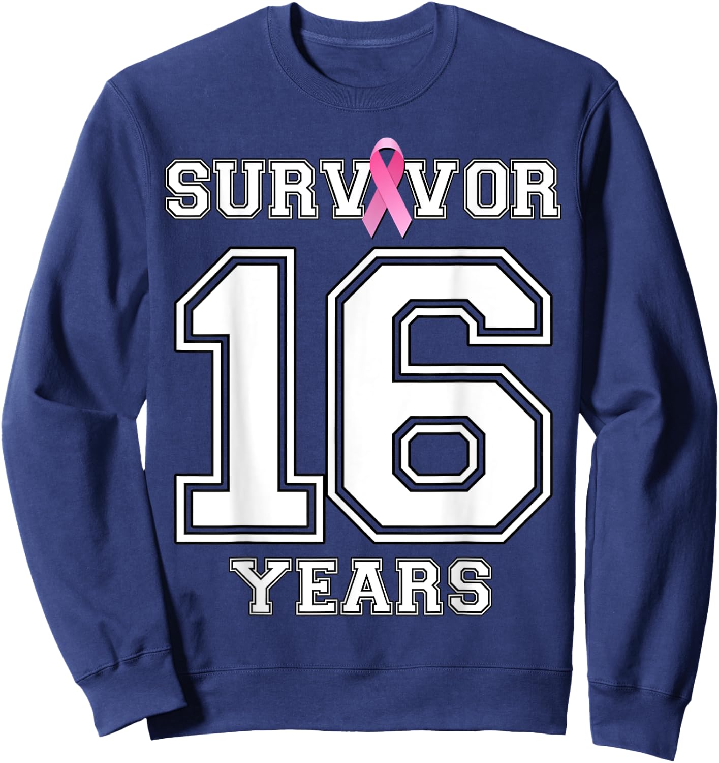 16 Years Breast Cancer Survivor Gifts Pink Ribbon Sweatshirt - Sweatshirt | Navy
