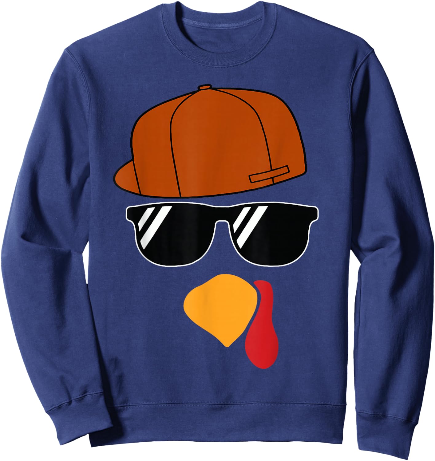 Boys Turkey Face Thanksgiving Trucker Hat Glasses Kids Sweatshirt - Sweatshirt | Navy