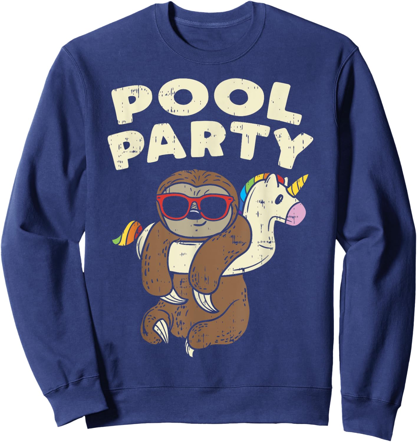 Pool Party Sloth Funny Animal Lover Birthday Party Kids Gift Sweatshirt - Sweatshirt | Navy