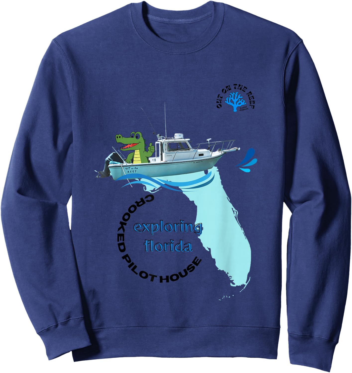 Exploring Florida with Alligator on a Boat Giving Thumbs up Sweatshirt - Sweatshirt | Navy