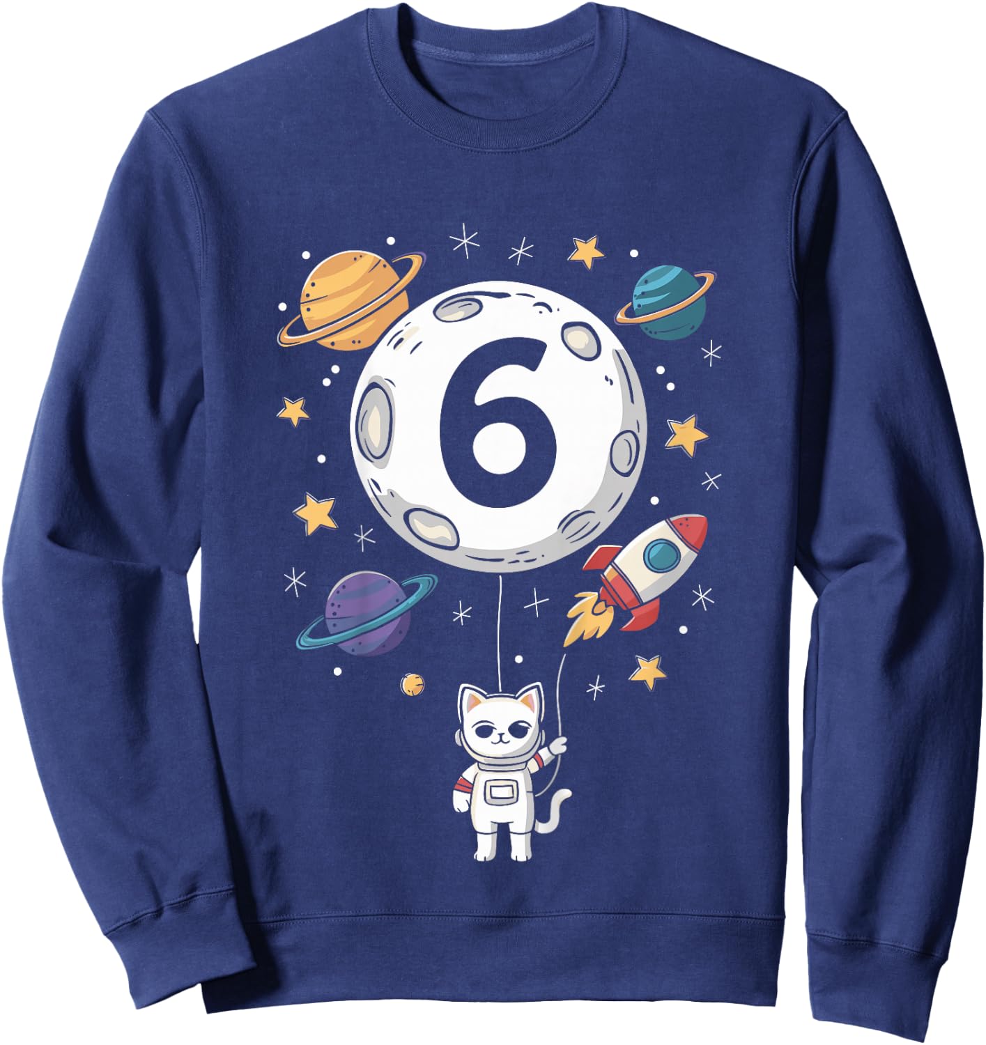 Kids 6 Year Old Birthday Cat Astronaut 6th Birthday Sweatshirt - Sweatshirt | Navy