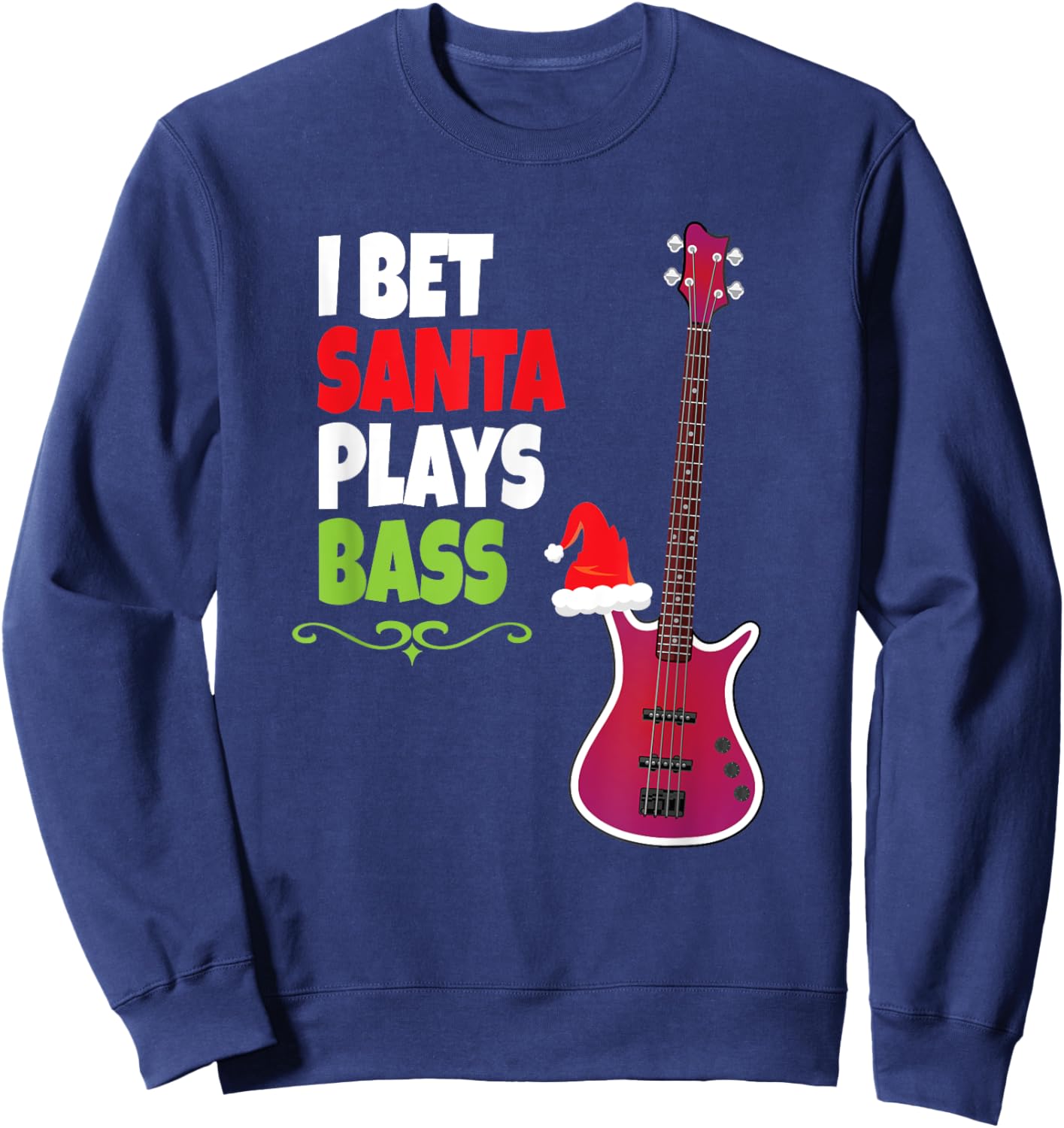 Gift Bass Guitar Player - Cool Santa Christmas Sweatshirt - Sweatshirt | Navy