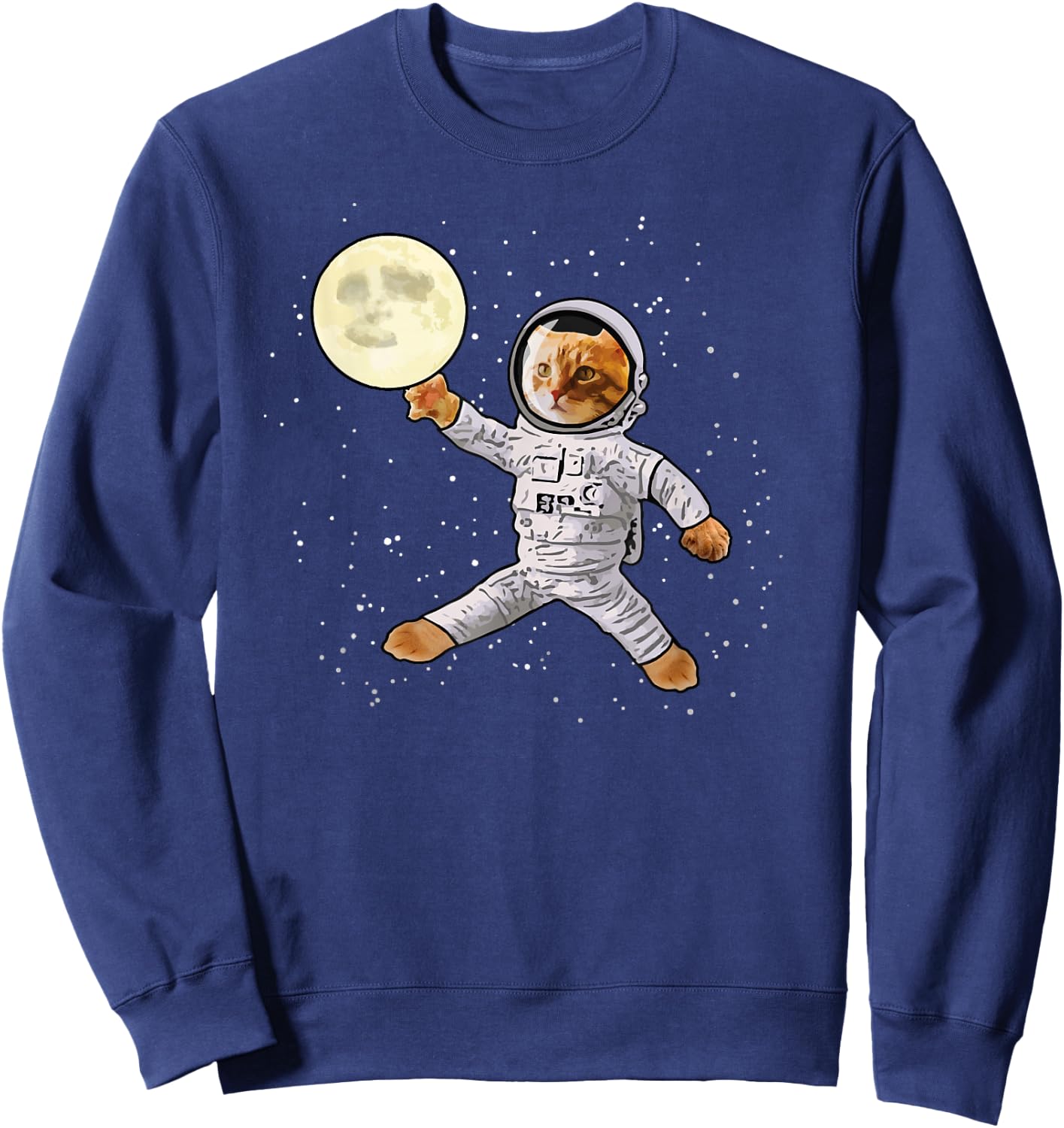 Astronaut Cat in Space Playing With the Moon Funny Men Women Kids Sweatshirt - Sweatshirt | Navy