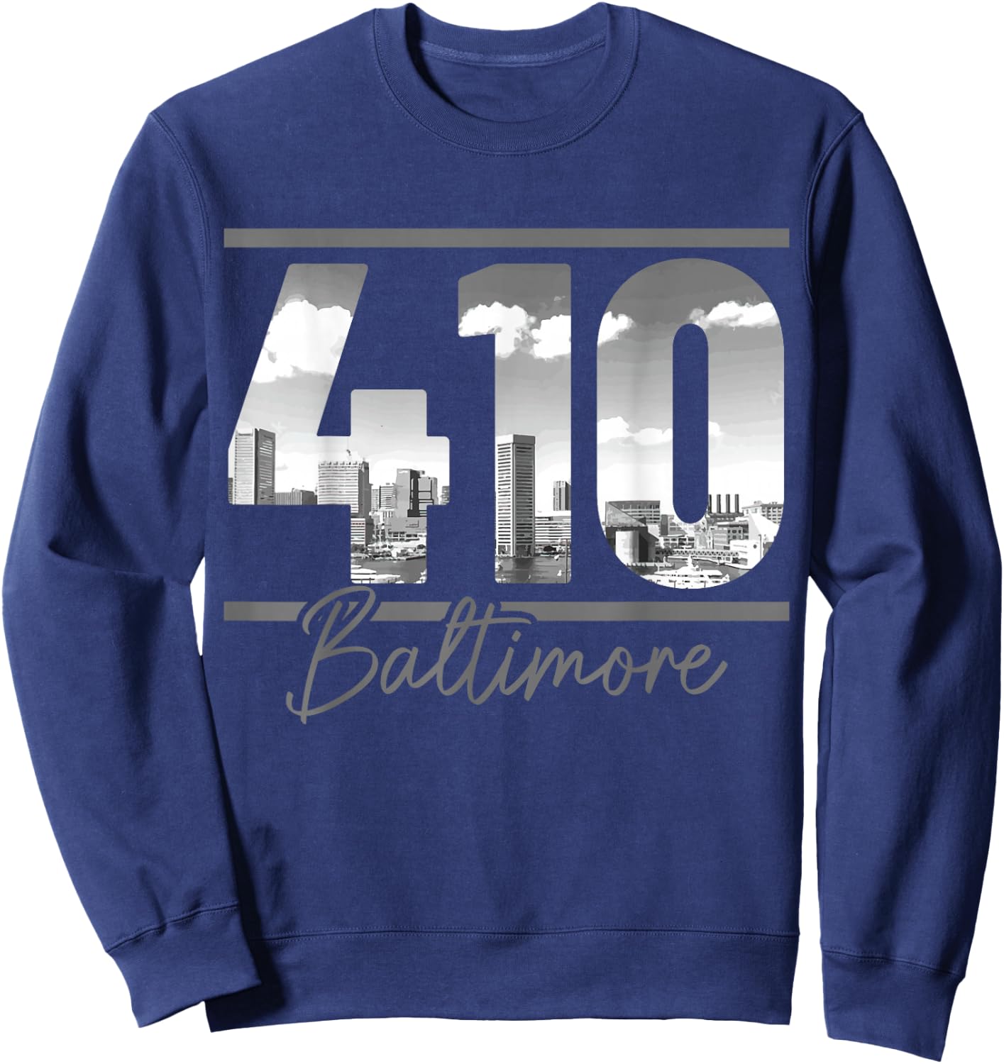 Baltimore 410 Area Code Skyline Maryland Vintage Sweatshirt - Sweatshirt | Navy