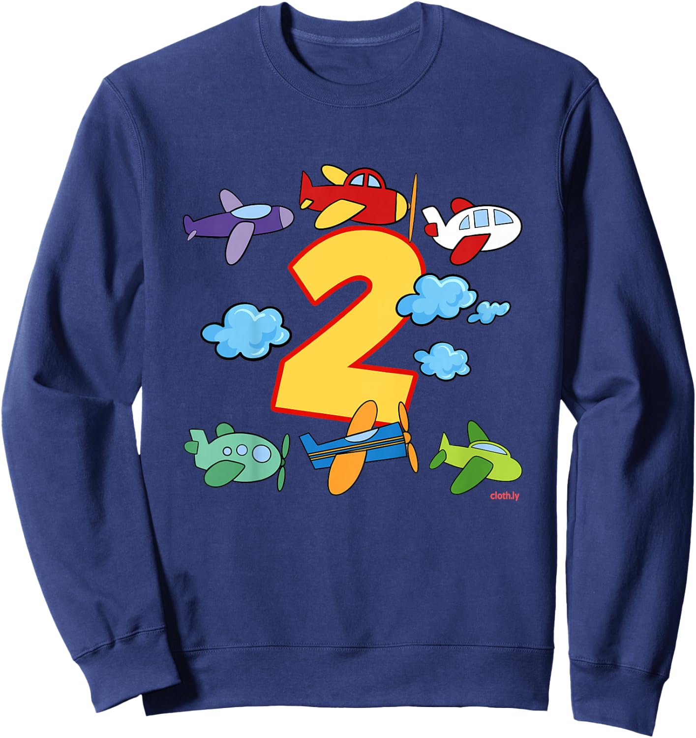 Kids 2nd Birthday Boys Airplane Pilot 2 Years Birthday Sweatshirt - Sweatshirt | Navy