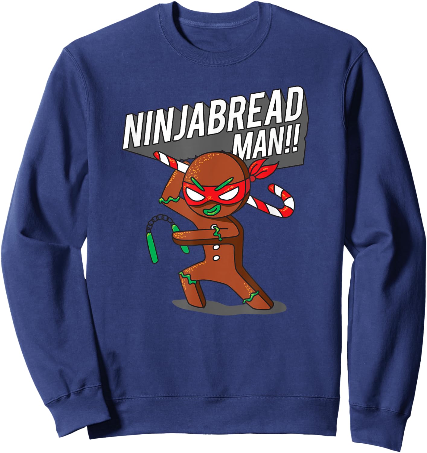 Funny Christmas Ninja Gingerbread Man Sweatshirt - Sweatshirt | Navy