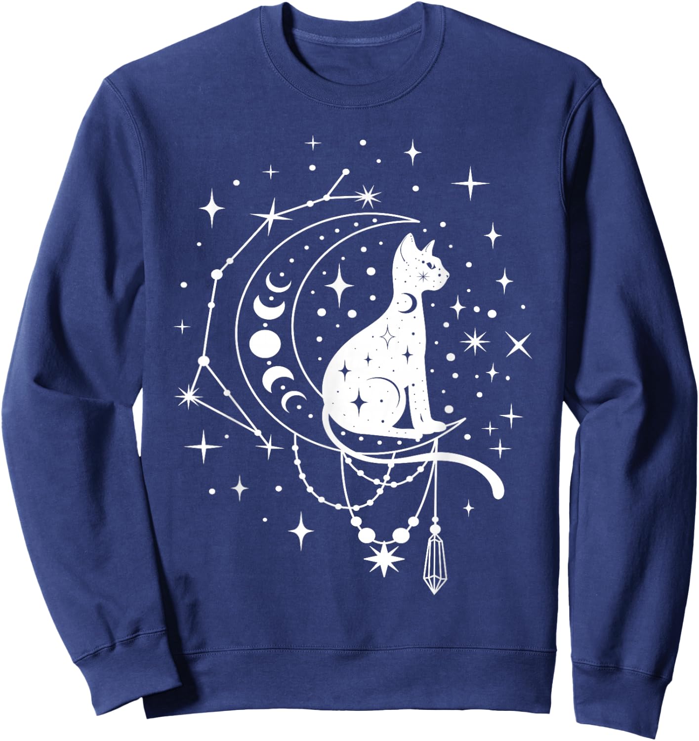 Celestial Cat, Crescent Moon, Star Constellation, Astrology Sweatshirt - Sweatshirt | Navy