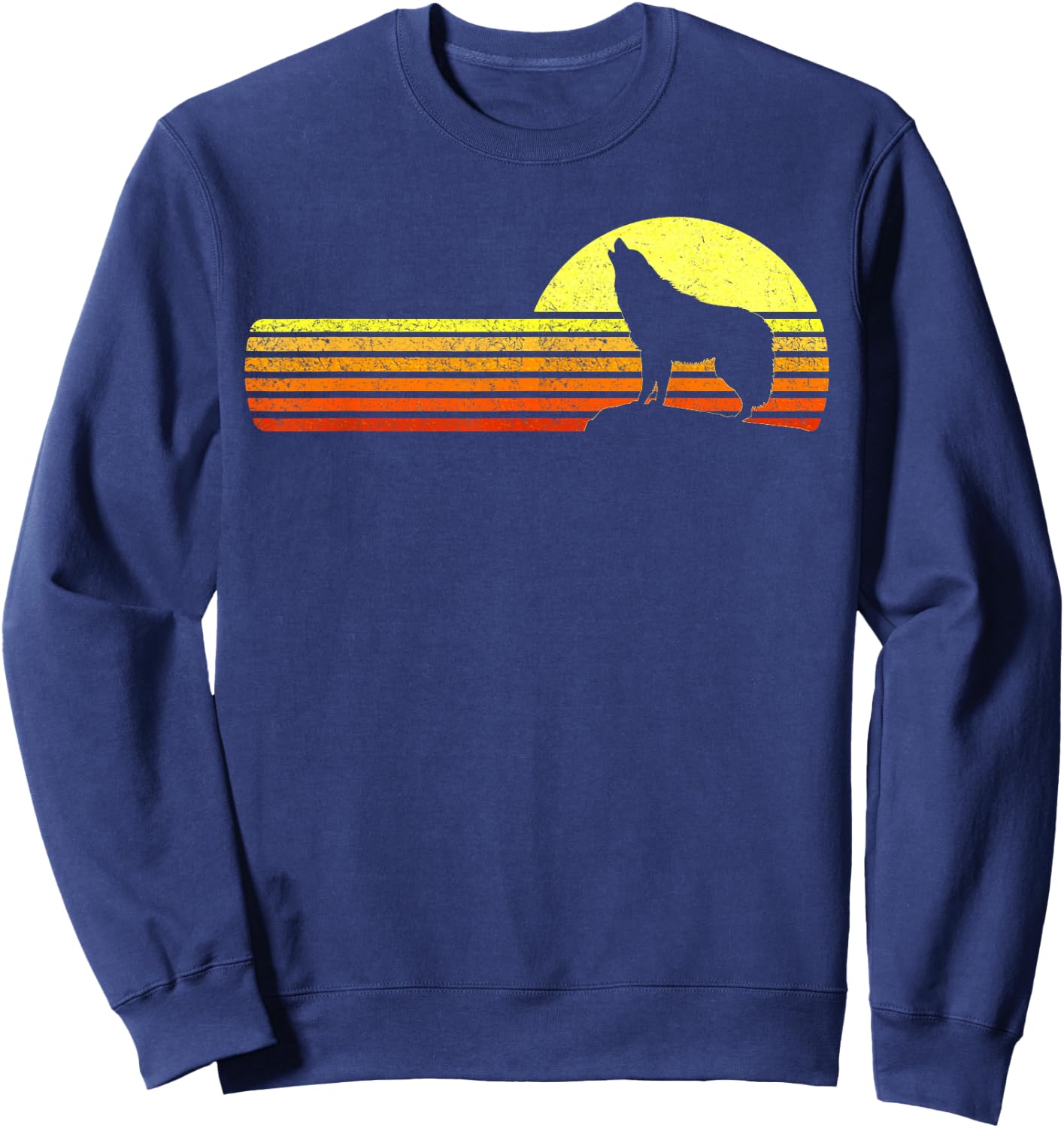 Alpha Wolf Retro Vintage Sun I Love Wolves Men's Women's Sweatshirt - Sweatshirt | Navy