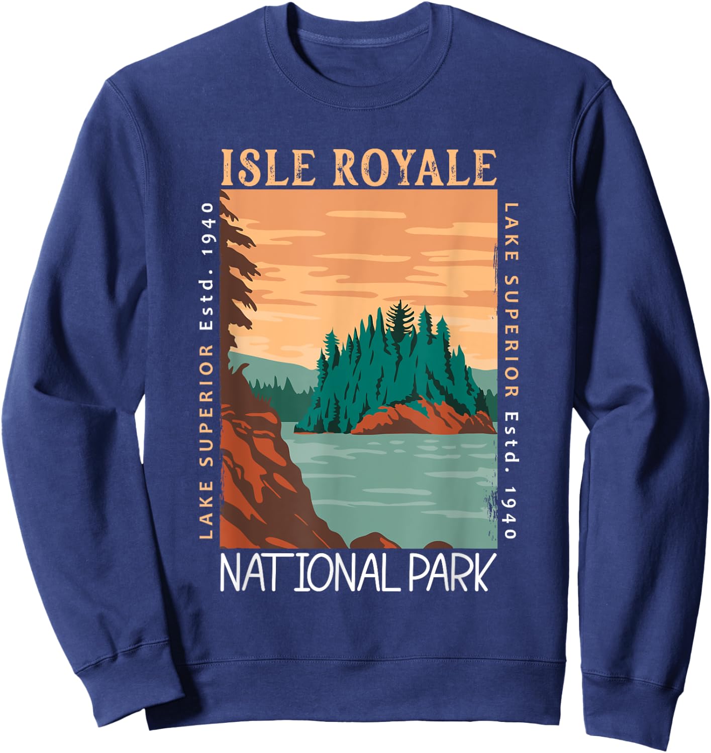 Isle Royale National Park Lake Superior Distressed Vintage Sweatshirt - Sweatshirt | Navy