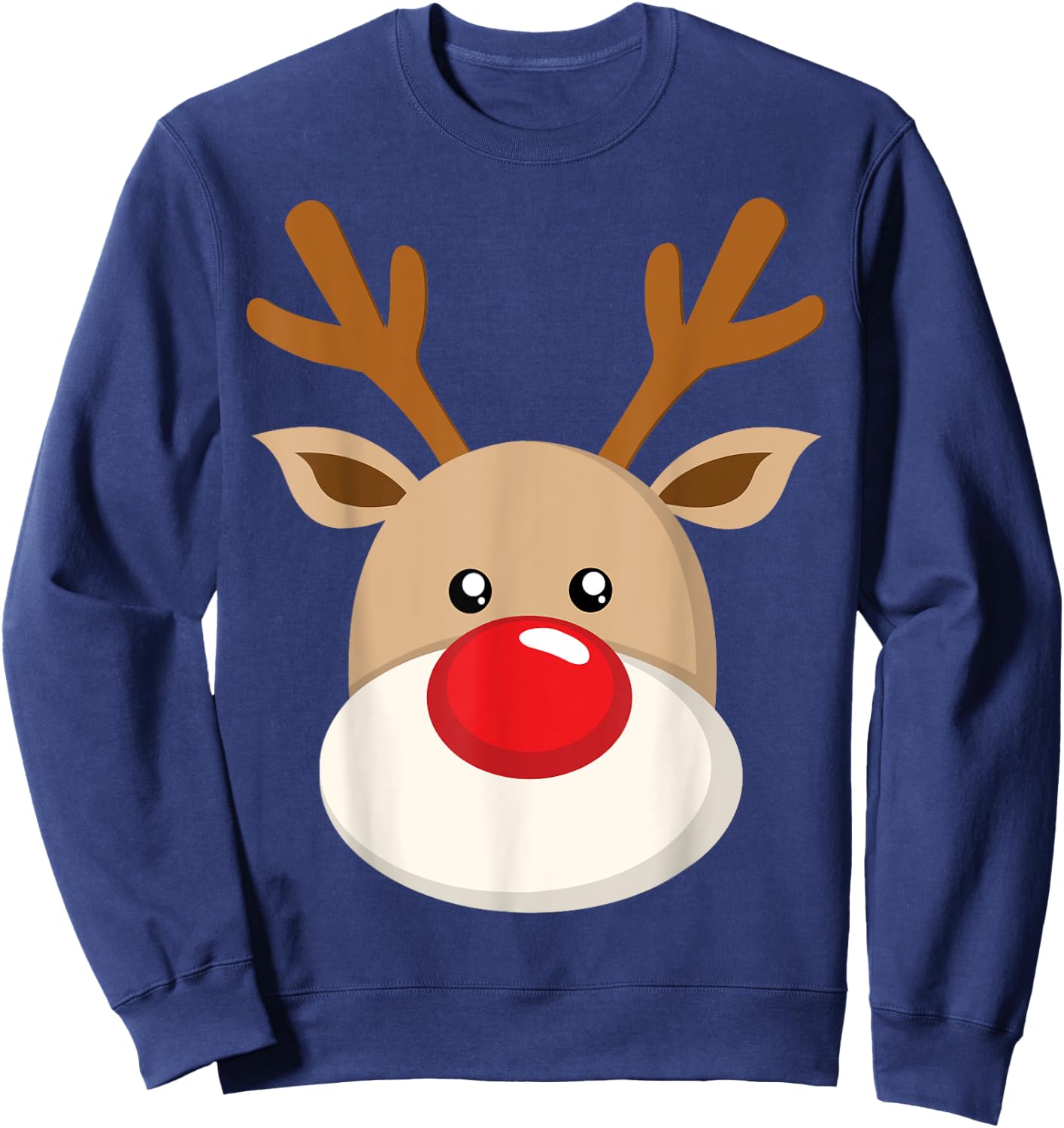 Cute Reindeer Rudolph Red Nose Christmas Antlers Sweatshirt - Sweatshirt | Navy