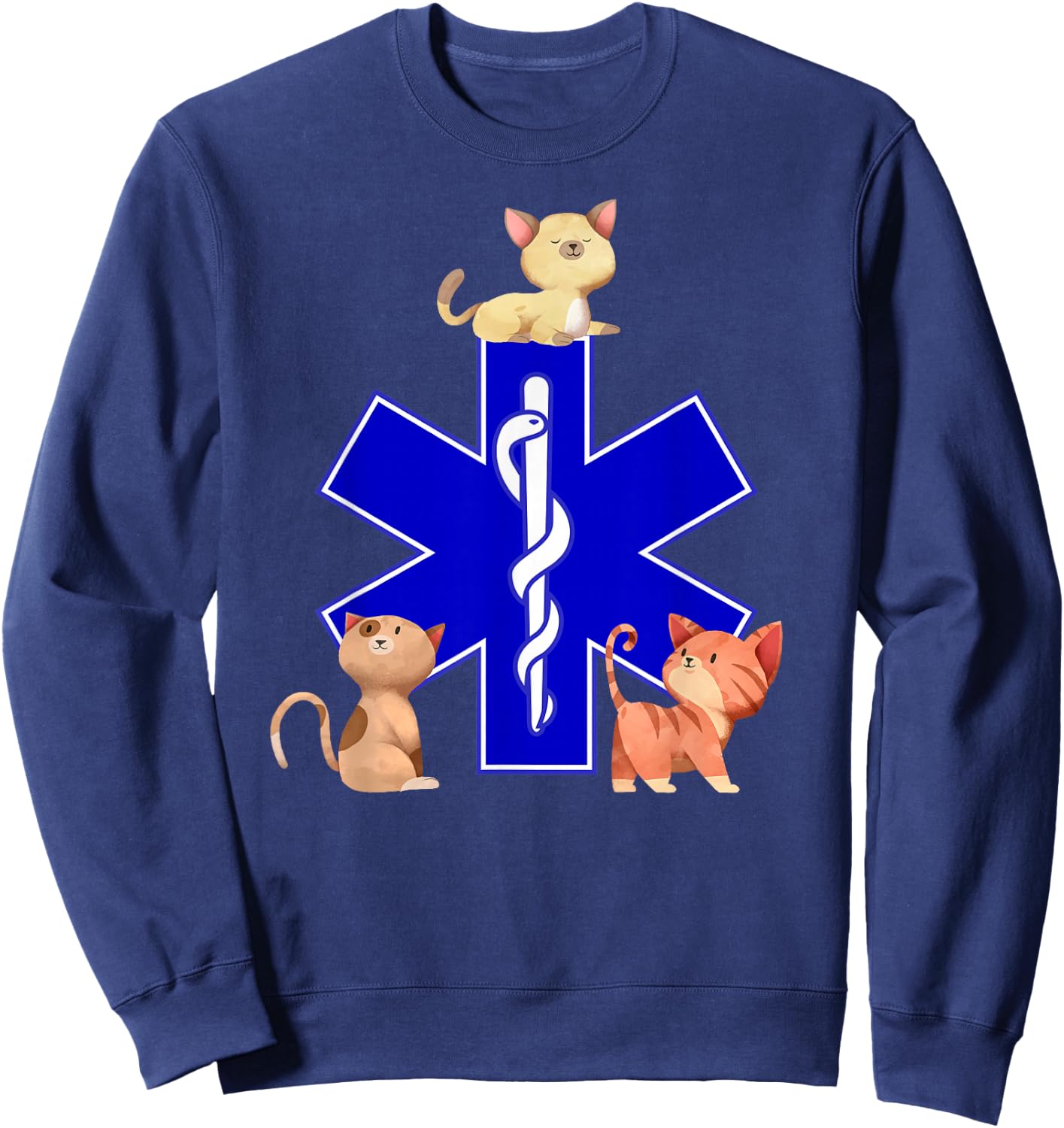 EMS Cat Lover Cute Cats EMT Cat Mom EMS Star of Life Gift Sweatshirt - Sweatshirt | Navy