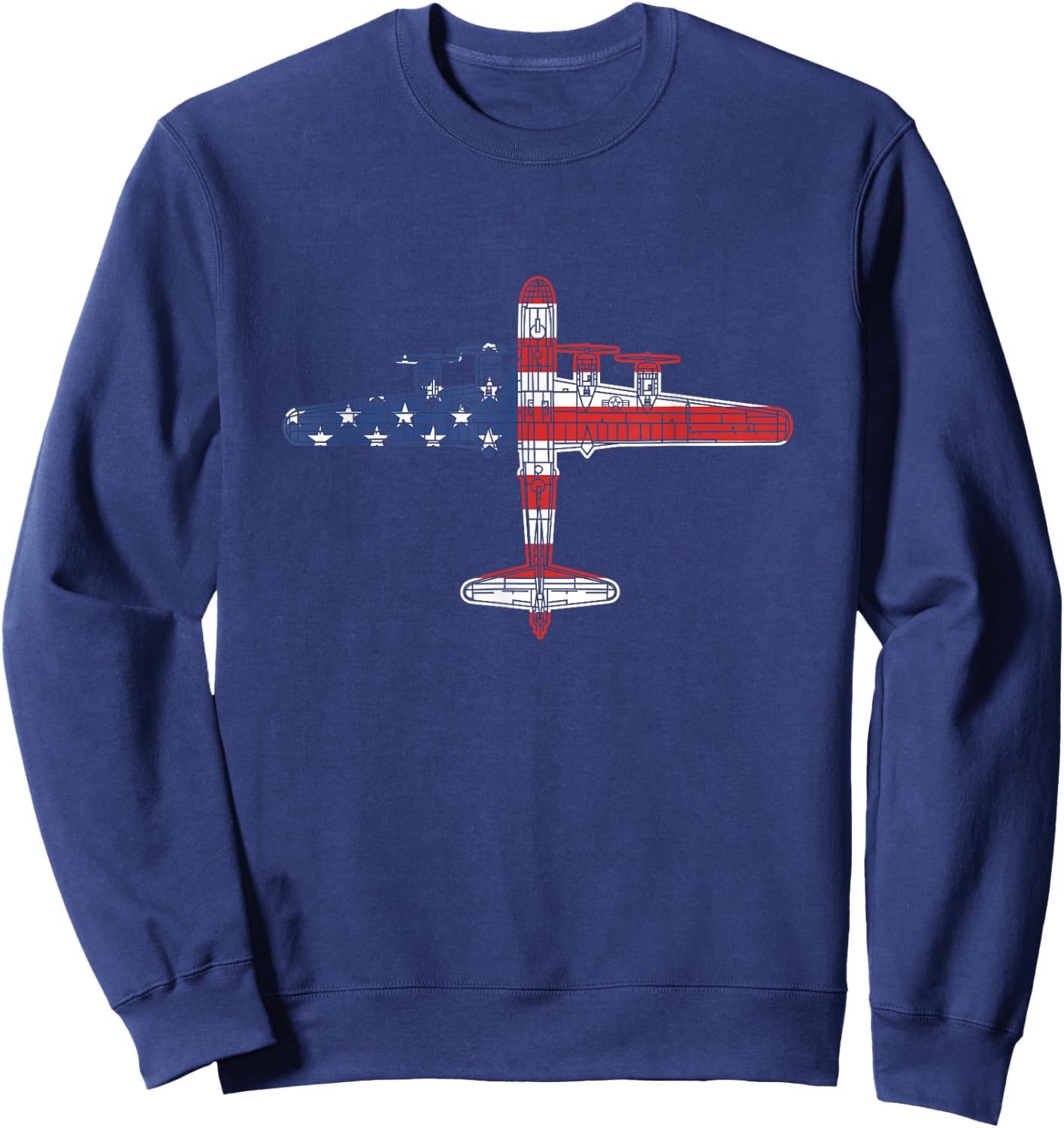 B-29 Superfortress Aircraft Schematic American Flag B29 Sweatshirt - Sweatshirt | Navy
