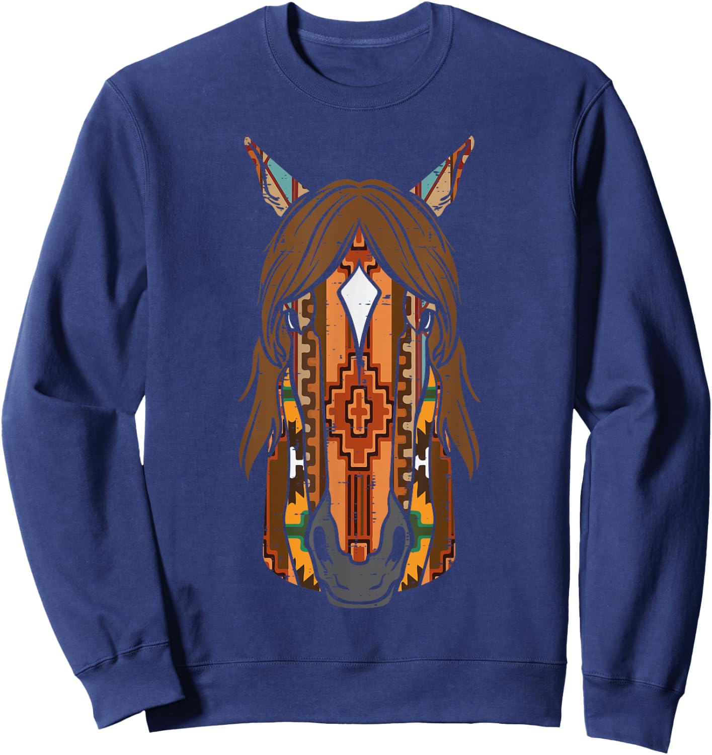 Horse Head Native American Print Vintage Men Women Kids Sweatshirt - Sweatshirt | Navy
