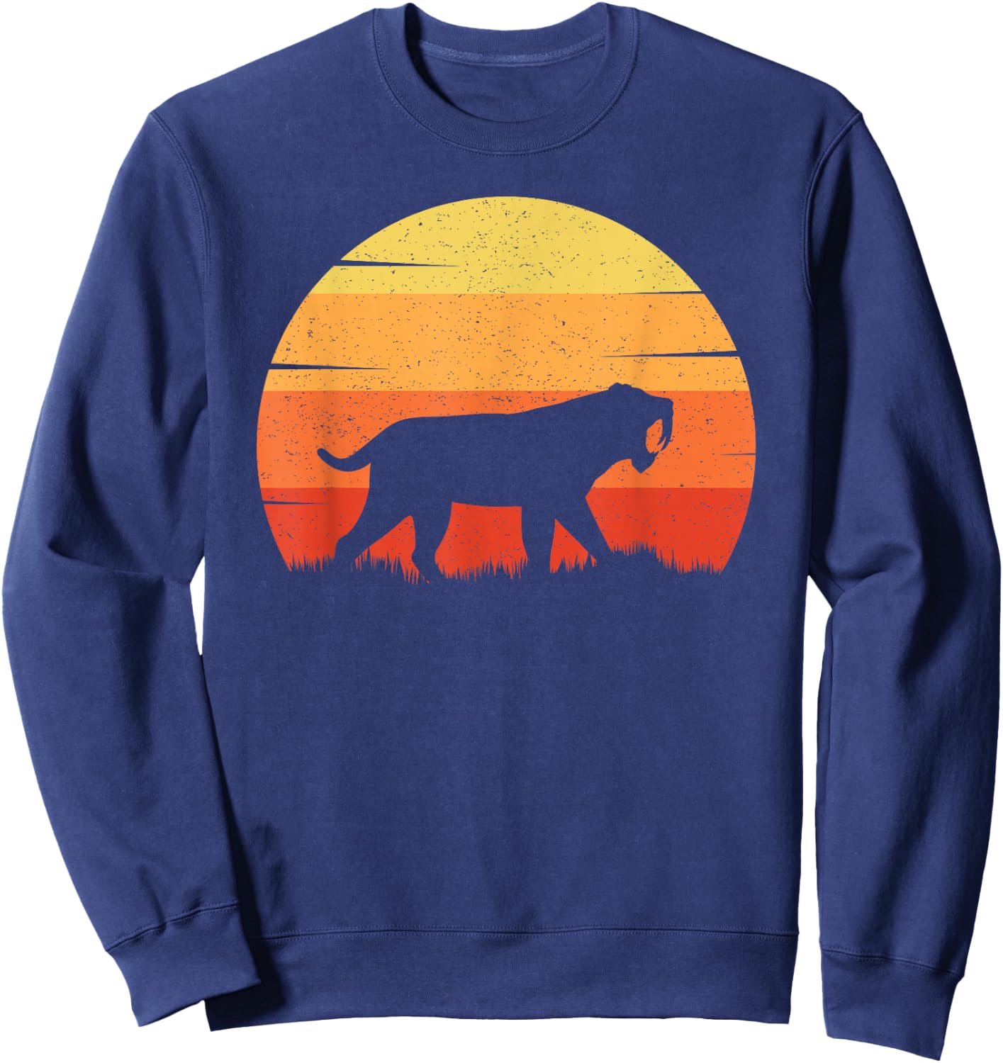 Gifts for Archaeologists & Paleontologists Co. Smilodon Prehistoric Saber-Tooth Tiger Mountain Sabertooth -Adults, -Kids Black Cotton 60%, Polyester 40% Short Sleeve Sweatshirt - Sweatshirt | Navy