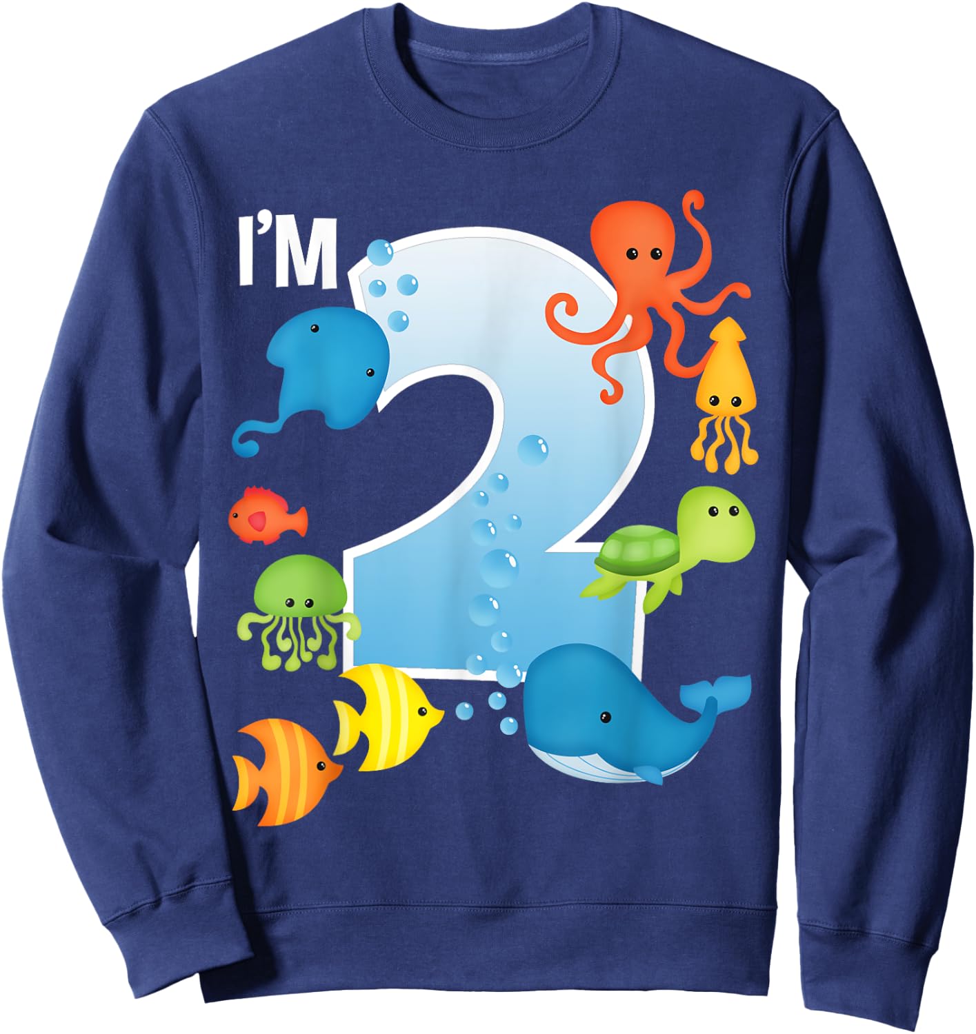 Ocean See Underwater 2 Year Old Under The Sea Birthday Party Sweatshirt - Sweatshirt | Navy