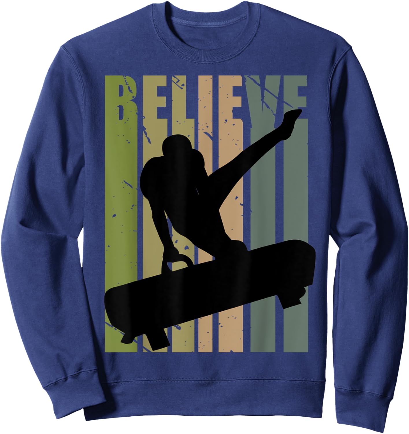 Retro Boys Gymnastics Believe Motivational Pommel Horse Sweatshirt - Sweatshirt | Navy