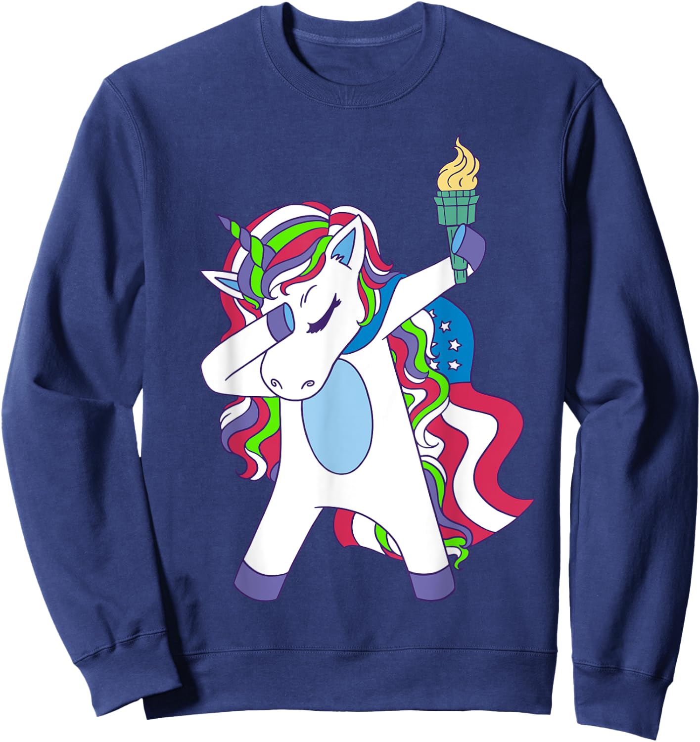Unicorn Dabbing USA Patriotin Women's Unicorn Sweatshirt - Sweatshirt | Navy