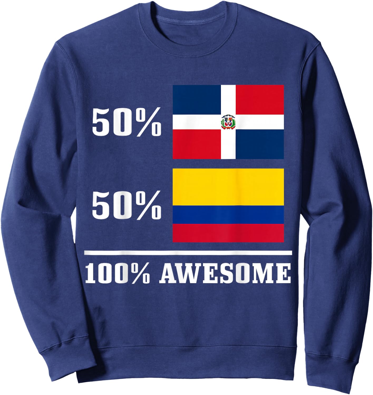50% Dominican Republic 50% Colombia Colombian Flag Pride Sweatshirt - Sweatshirt | Navy