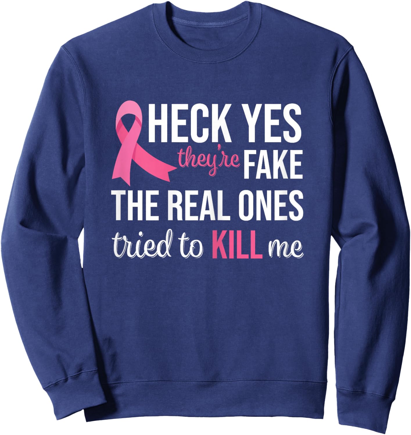Breast Cancer Awareness Pink Ribbon Mom Women Survivor Sweatshirt - Sweatshirt | Navy