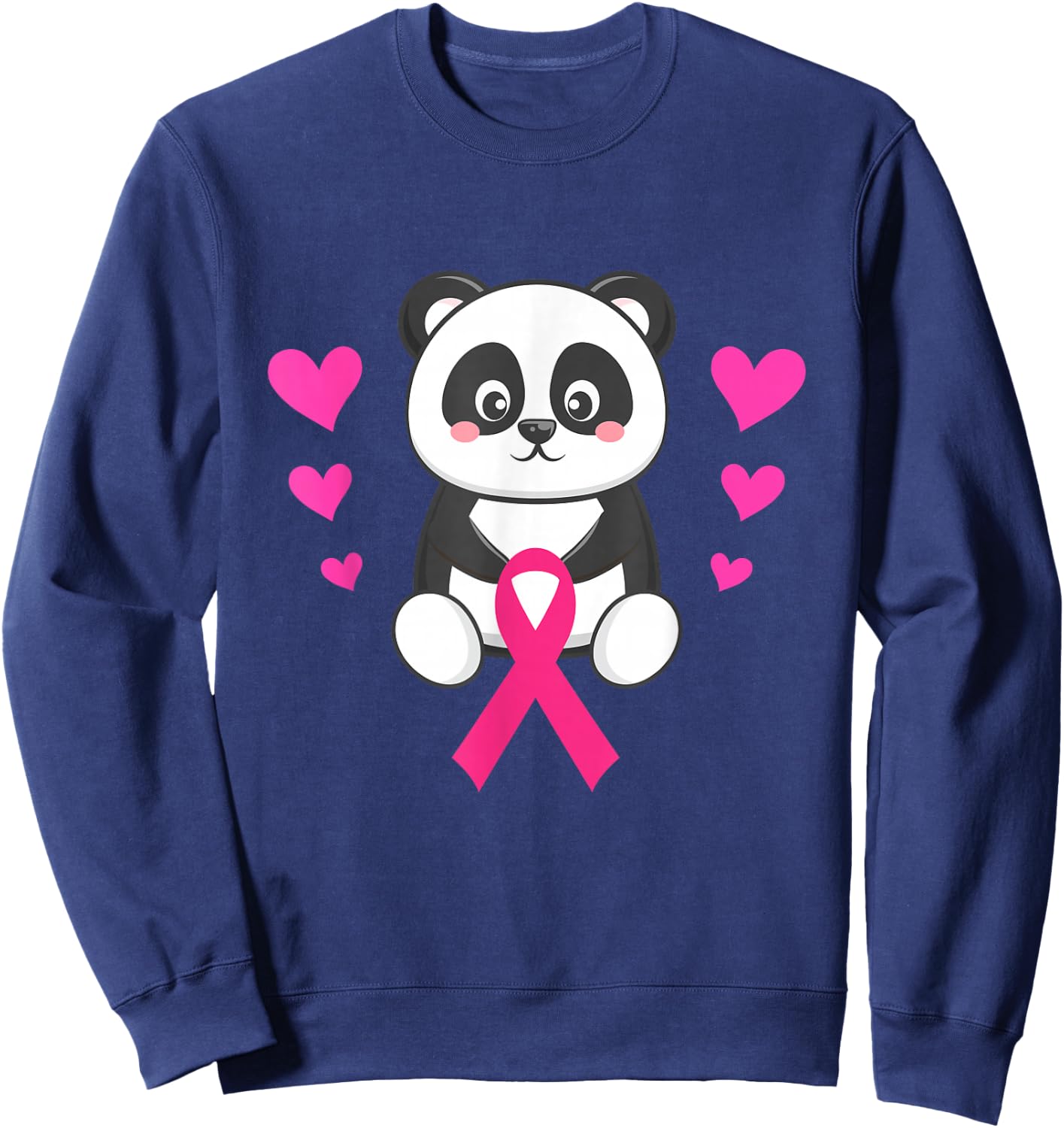 Breast Cancer Awareness Panda Holding Pink Ribbon Warrior Sweatshirt - Sweatshirt | Navy