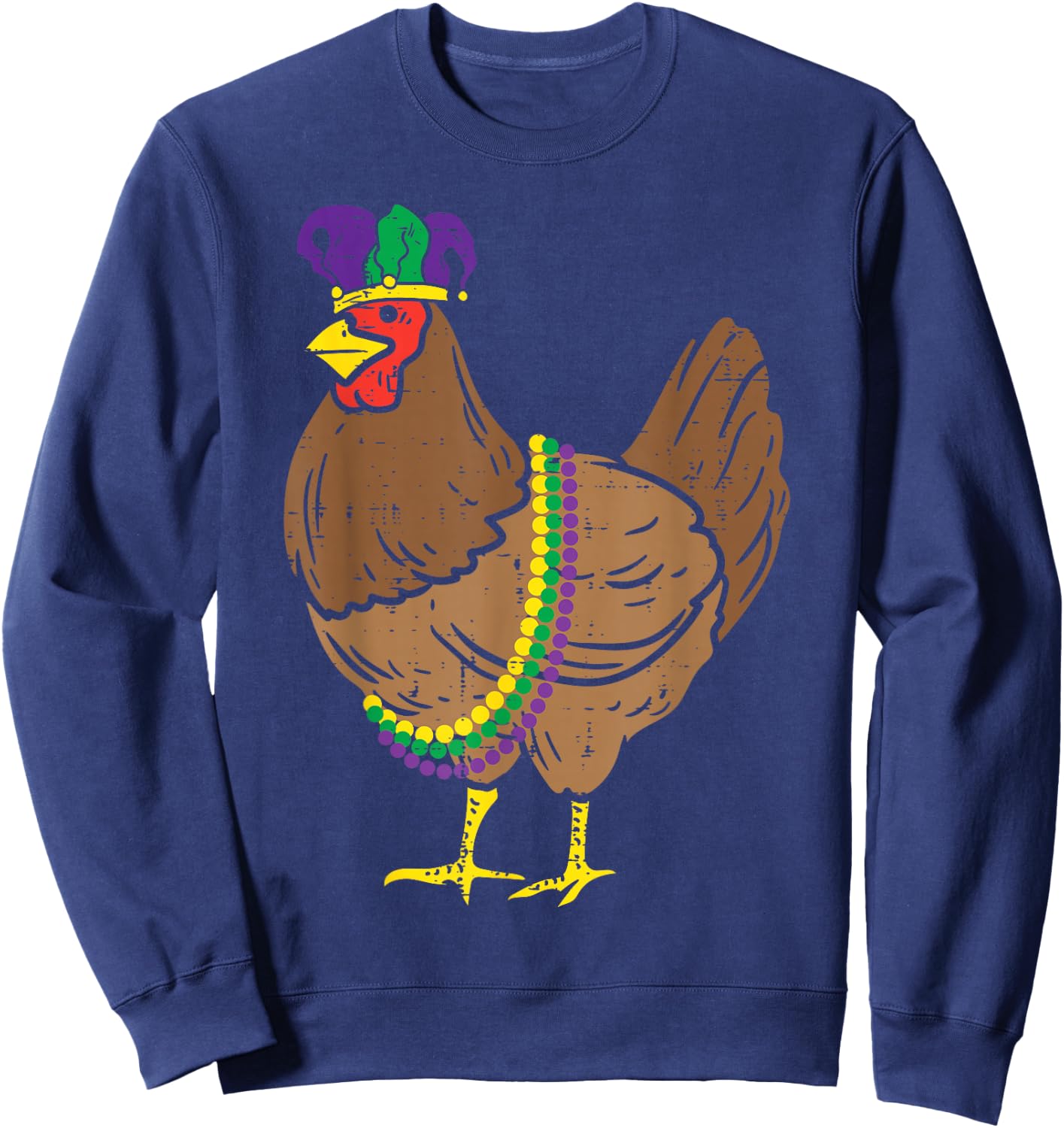 Jester Chicken Beads Mardi Gras Funny Farming Men Women Kids Sweatshirt - Sweatshirt | Navy