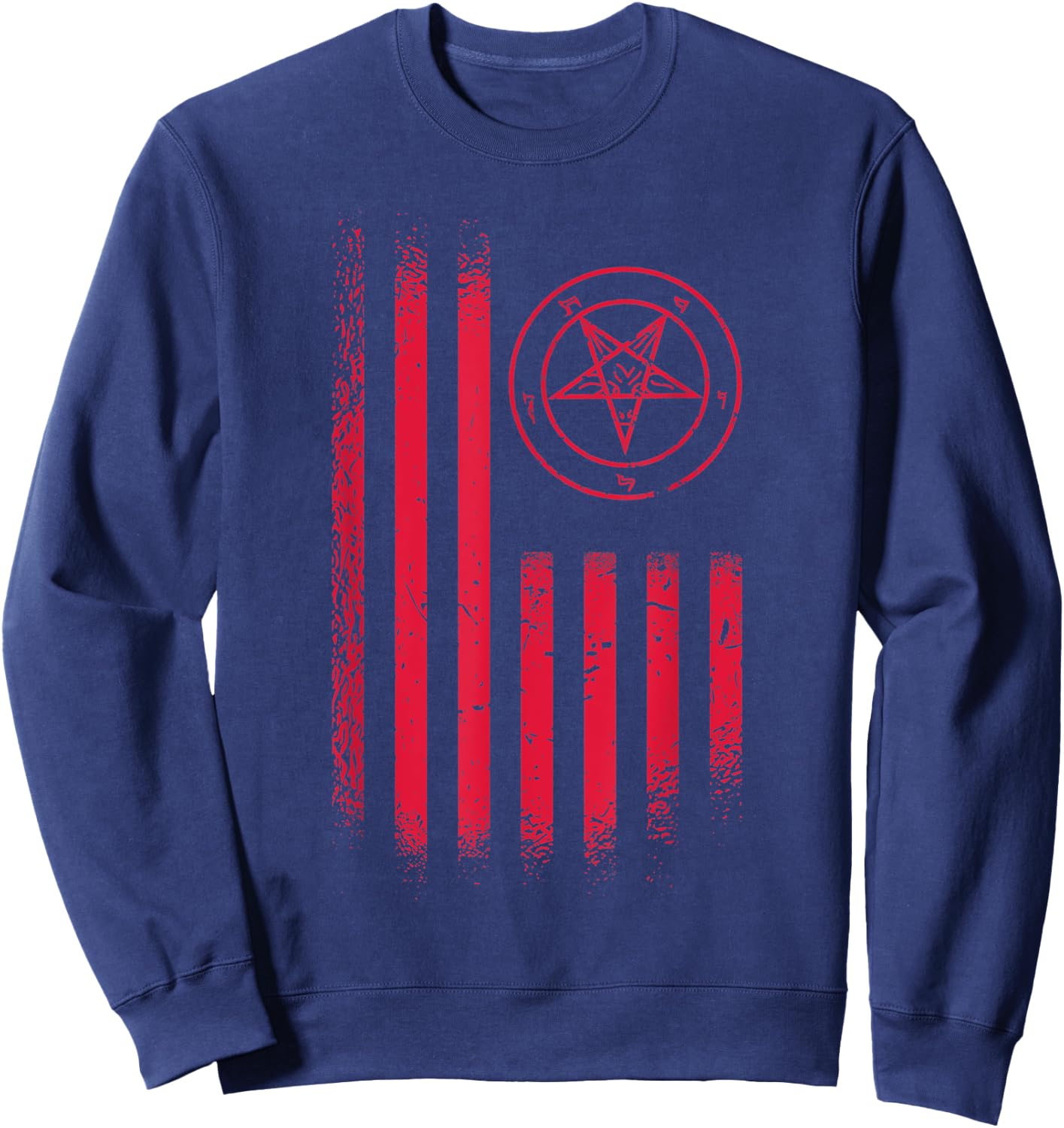 Vintage Hail Satan USA America Flag Occult Satanic Pentagram Sweatshirt - Sweatshirt | Navy
