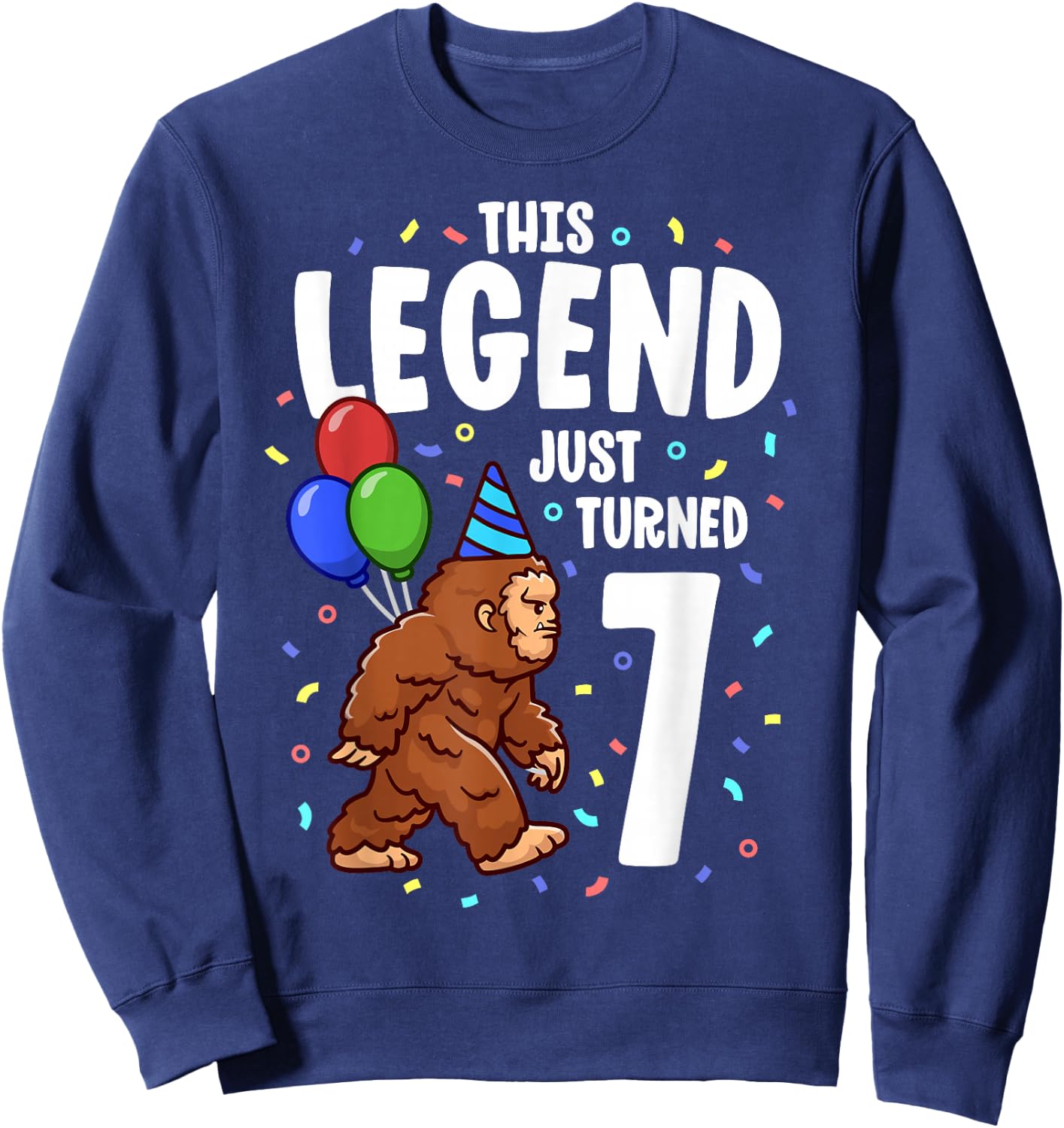 Bigfoot Birthday Party 7 Years Old Sasquatch Theme Boys Sweatshirt - Sweatshirt | Navy