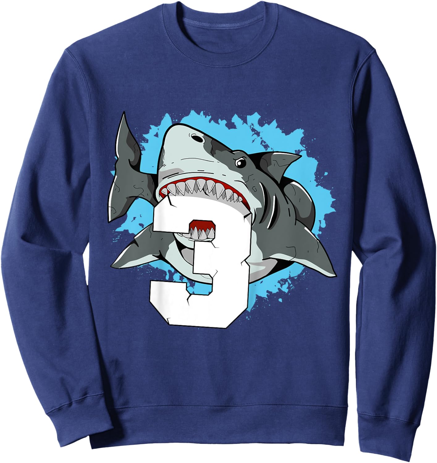 Kids Shark 3rd Birthday 3 Three Shark Toddlers Boy Sweatshirt - Sweatshirt | Navy