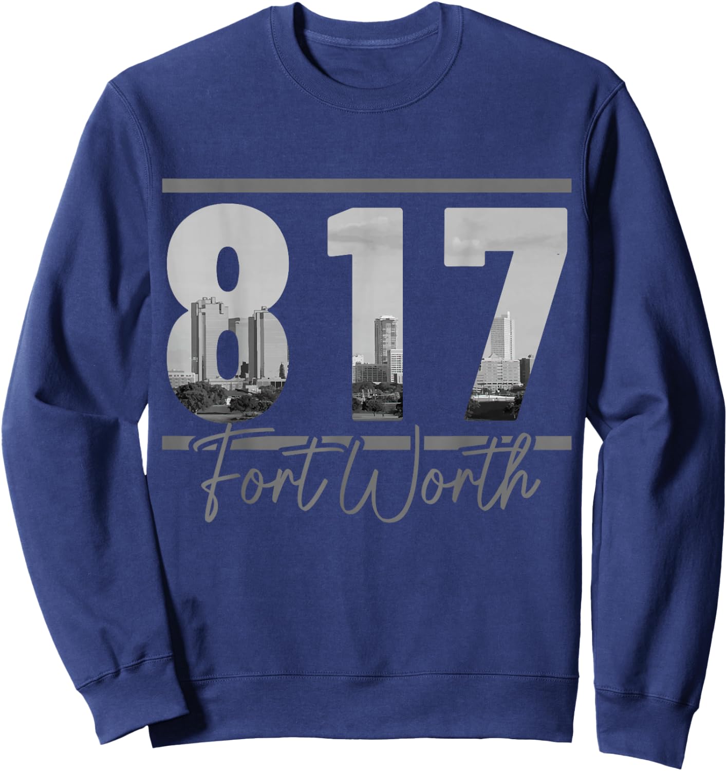 Fort Worth 817 Area Code Skyline Texas Pride Vintage Sweatshirt - Sweatshirt | Navy