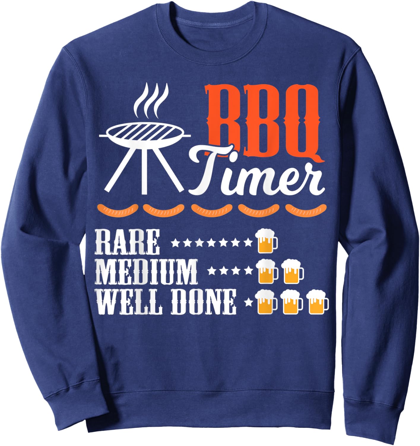 Vintage BBQ Timer Beer Drinking Funny Grilling Sweatshirt - Sweatshirt | Navy
