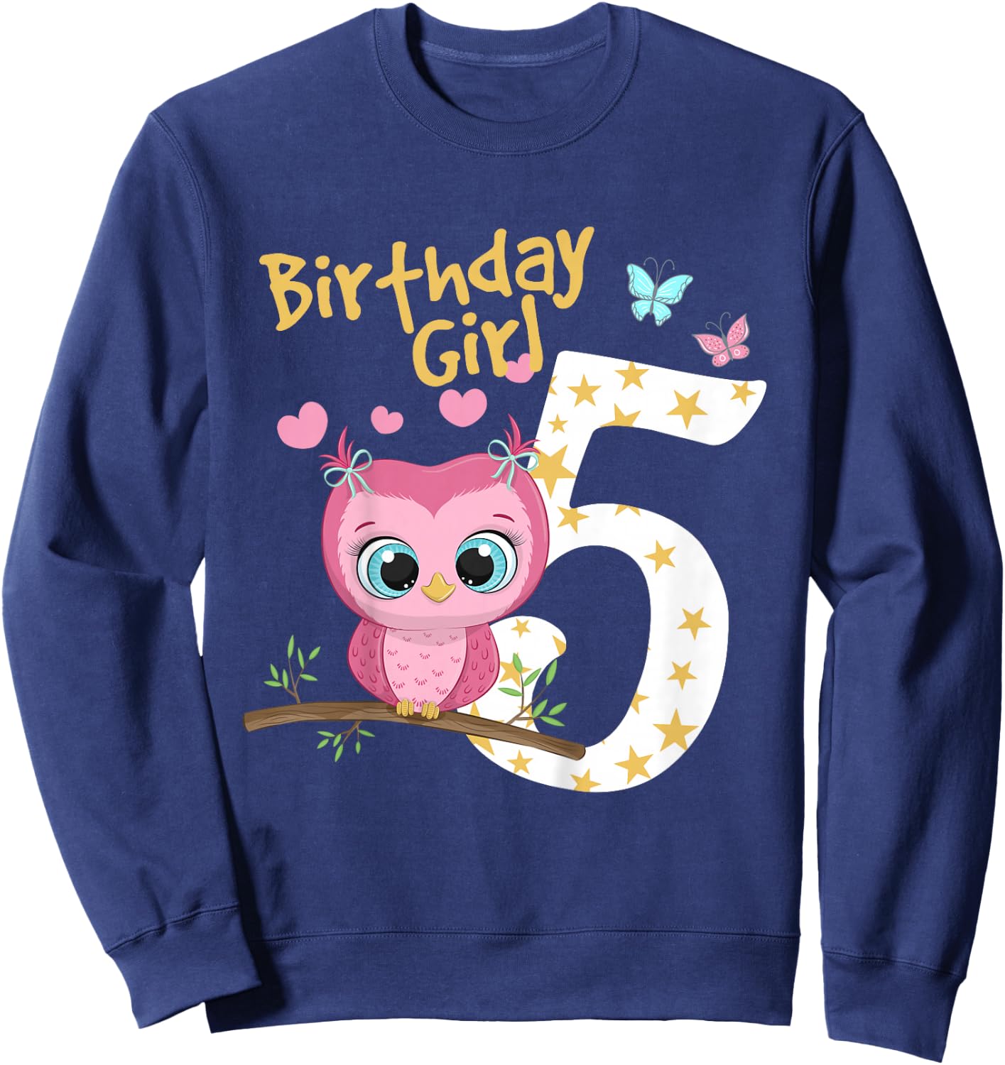 5th Birthday Shirt For Girls Owl Birthday Girl 5 Years Sweatshirt - Sweatshirt | Navy