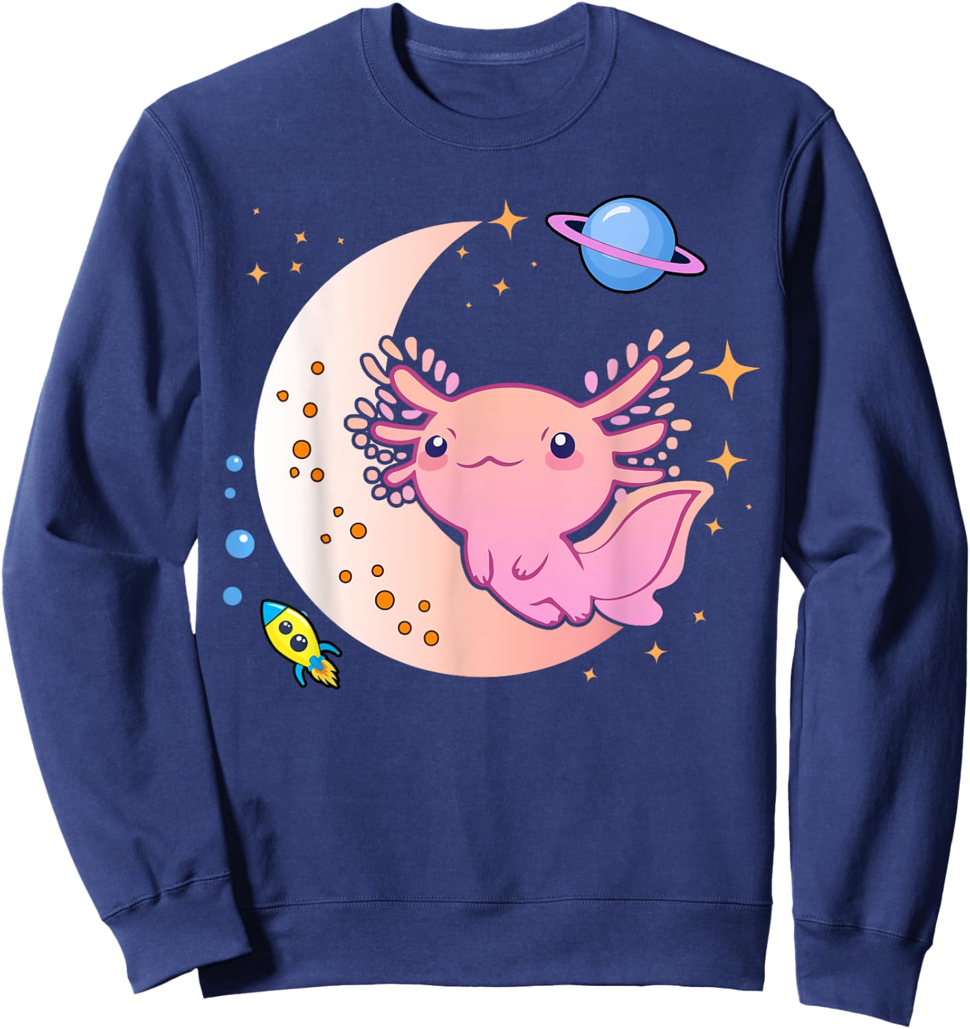 Cute Space Axolotl-Shirt Kids Teen Girl Kawaii Pastel Goth Sweatshirt - Sweatshirt | Navy