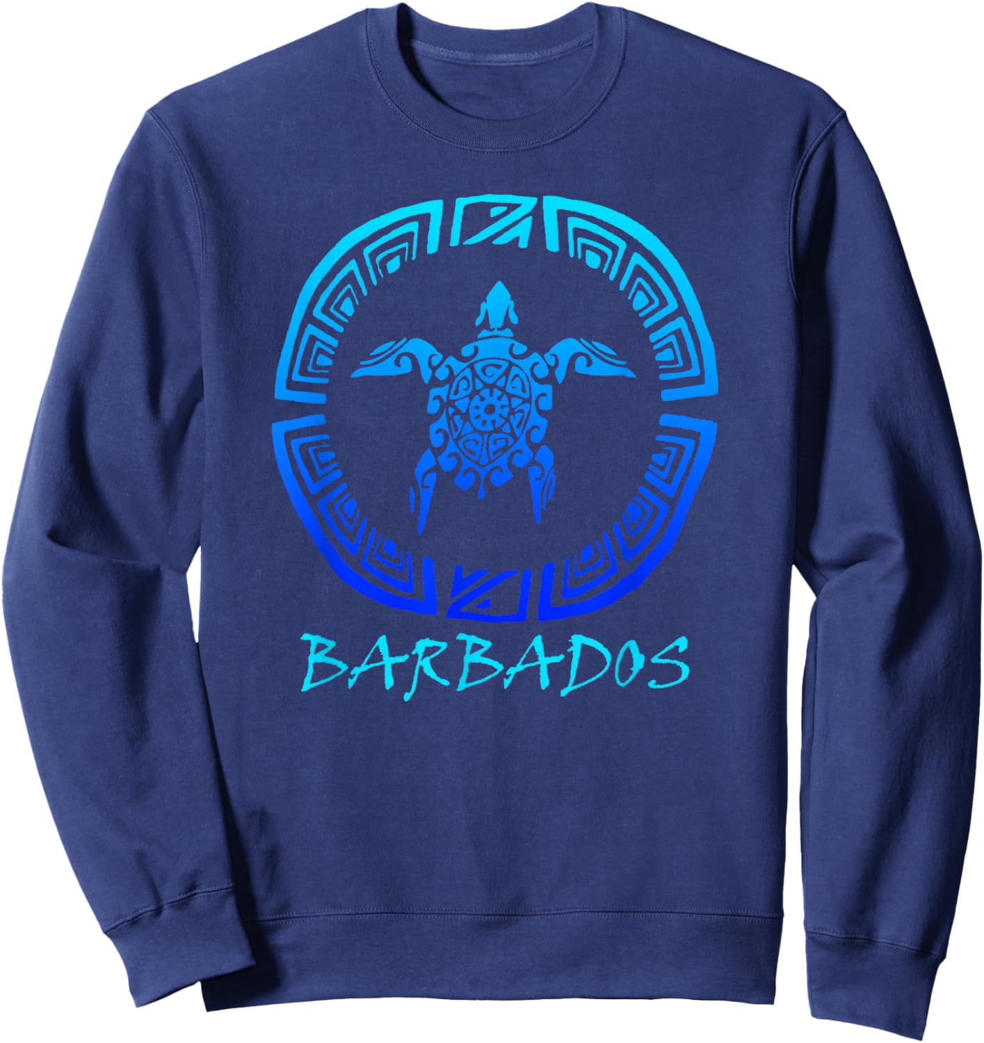 Barbados, Caribbean Vintage Tribal Turtle Vacation Sweatshirt - Sweatshirt | Navy