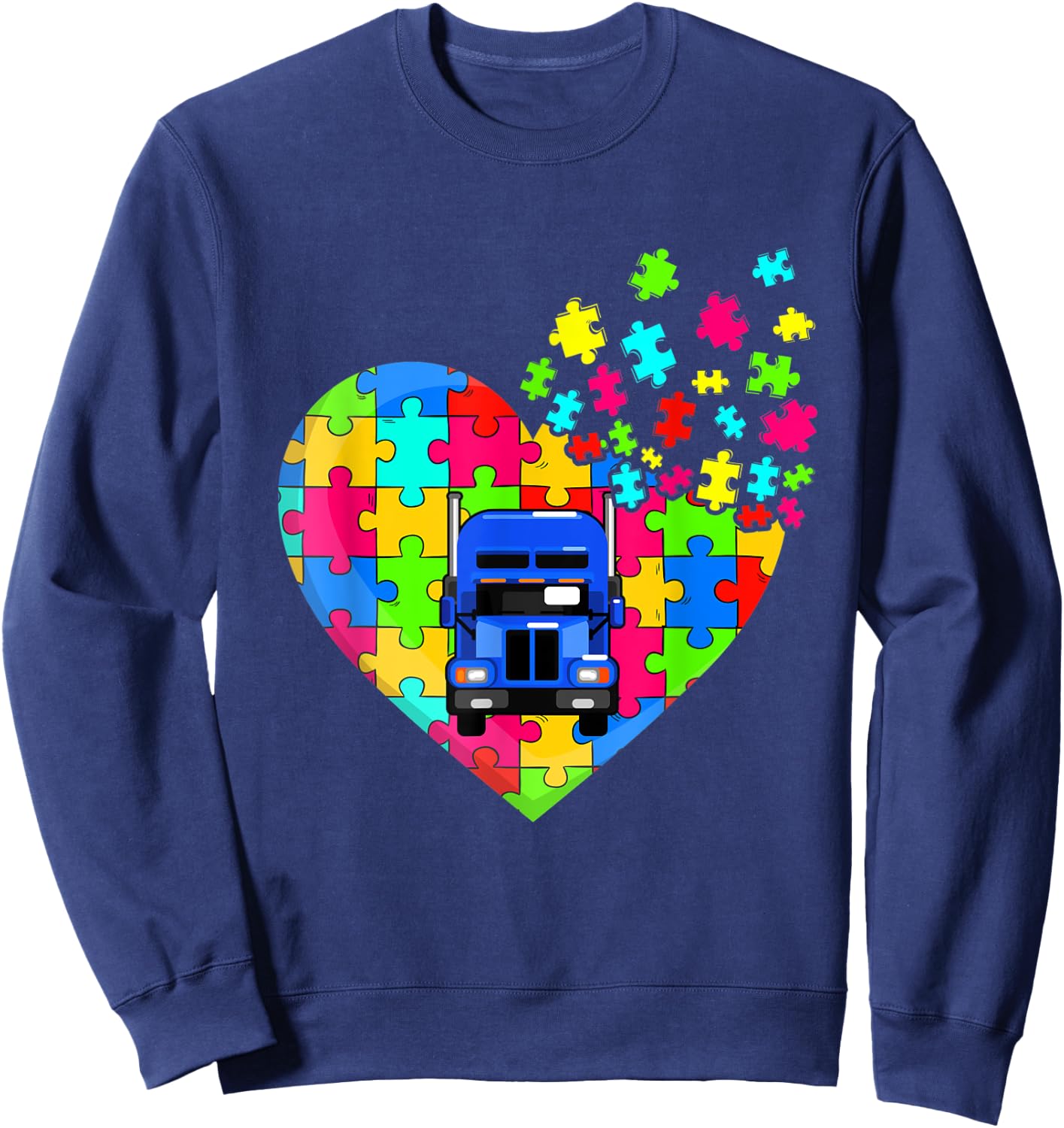 Trucker Heart Puzzle Pieces Support Autism Awareness Sweatshirt - Sweatshirt | Navy