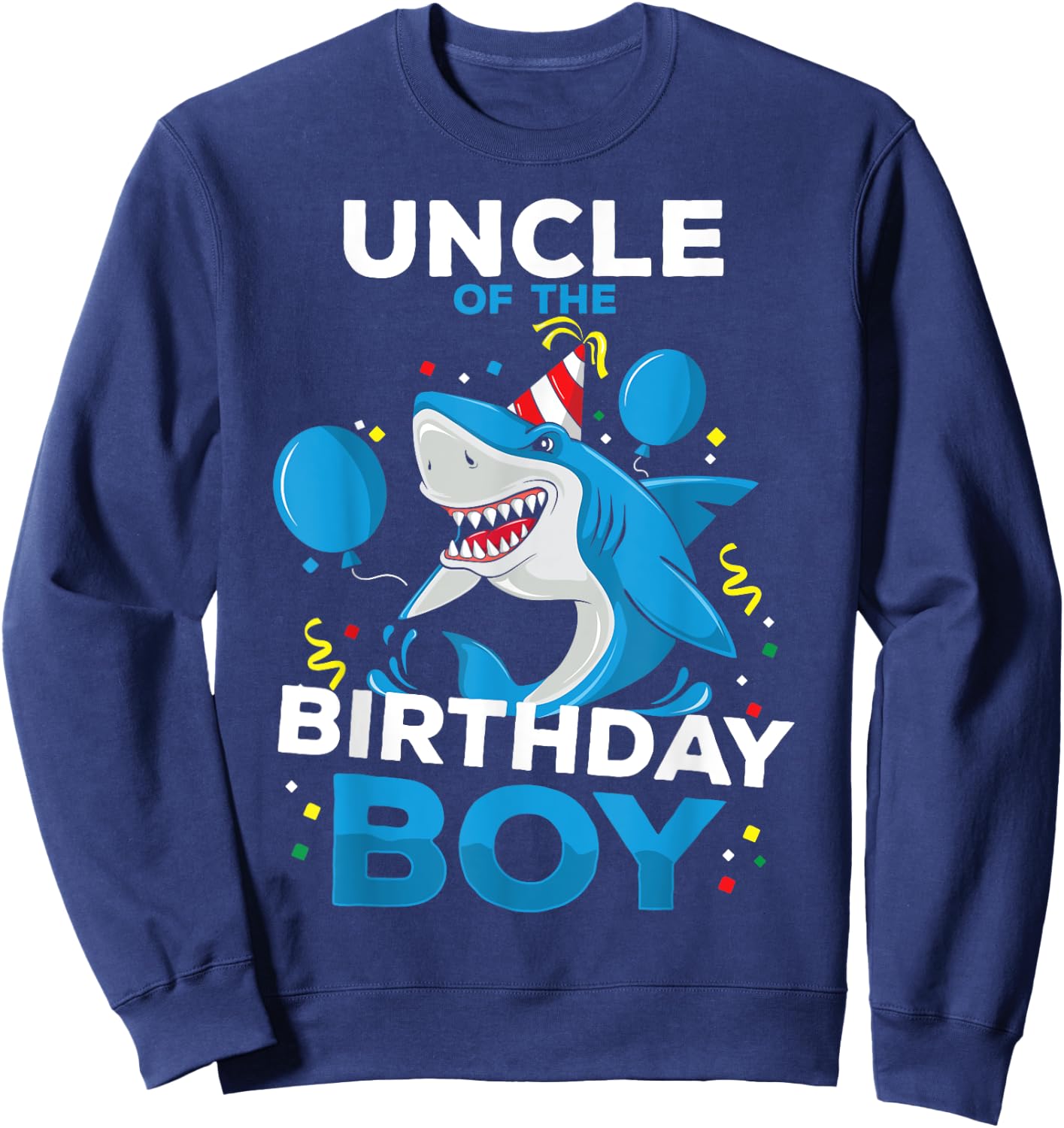 Uncle of The Birthday Boy Shark Ocean Theme Matching Family Sweatshirt - Sweatshirt | Navy
