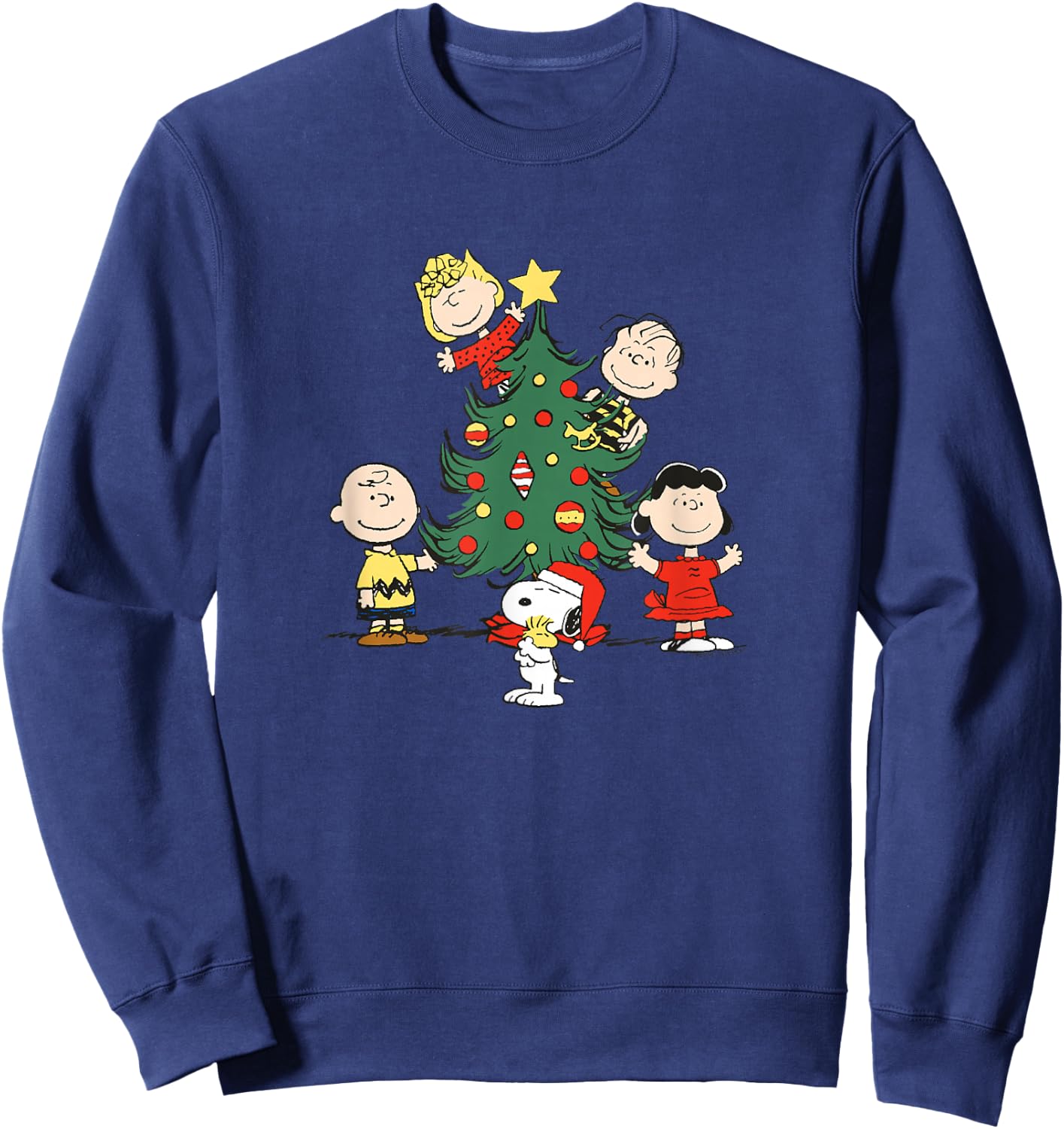 Peanuts Oh Christmas Tree - Blue, -Adults, Short Sleeve, Small Sweatshirt - Sweatshirt | Navy