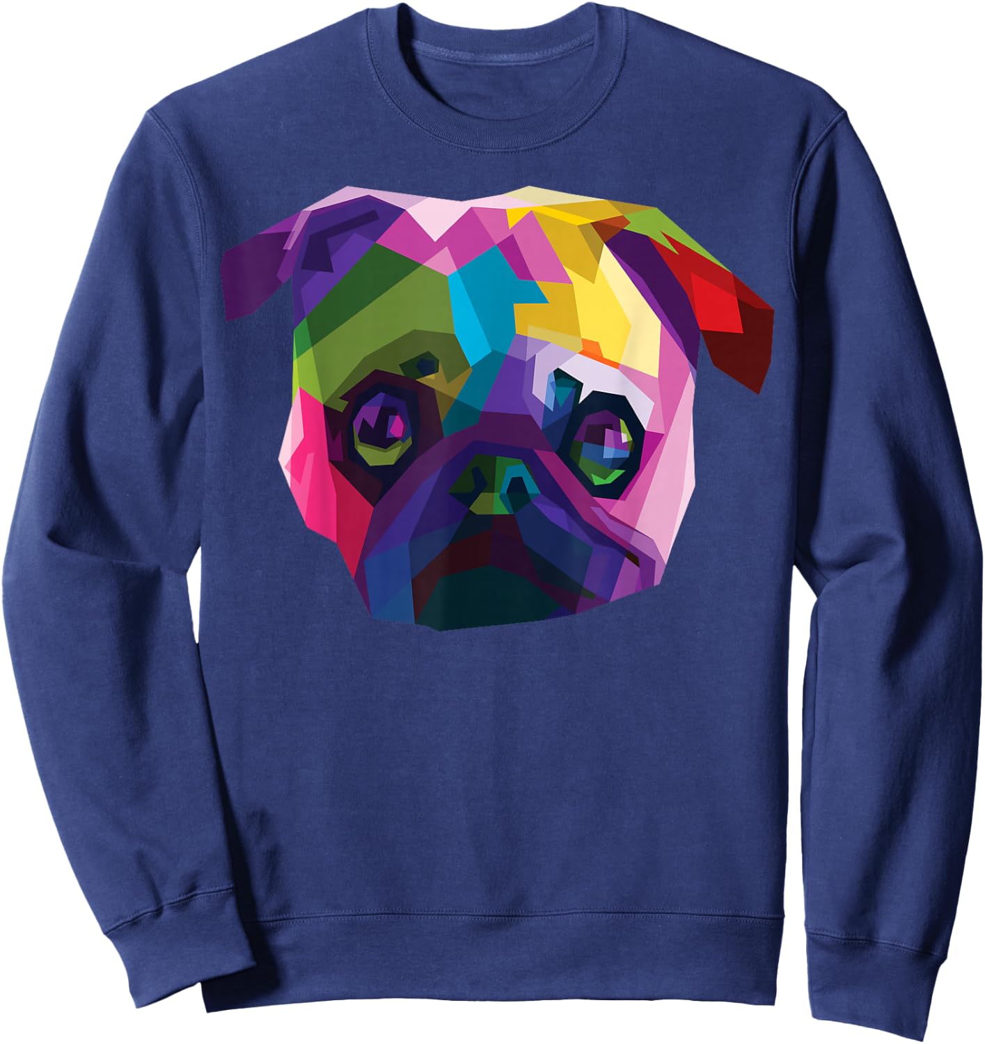 Cute Puppy Love Rainbow Pug Vibrant Color Dog Sweatshirt - Sweatshirt | Navy