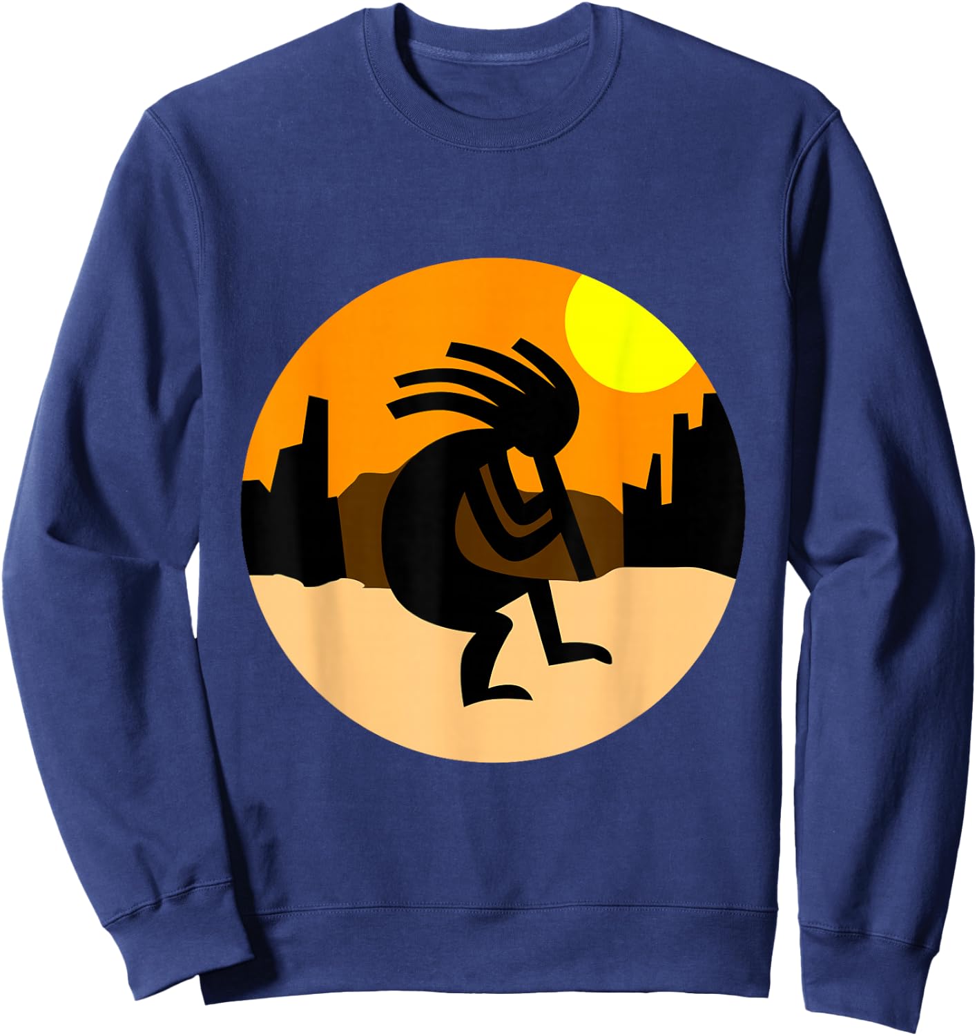 Kokopelli Native American Sunset Sweatshirt - Sweatshirt | Navy