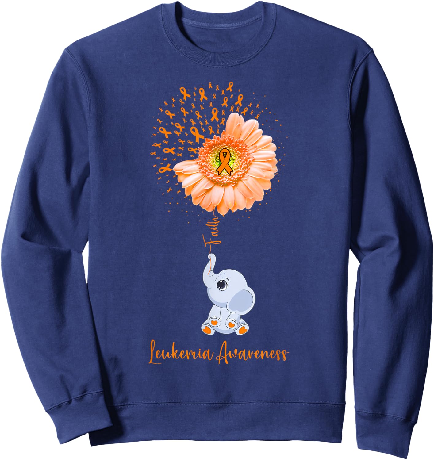 Leukemia Awareness Faith Elephant Survivor Fighter Sweatshirt - Sweatshirt | Navy